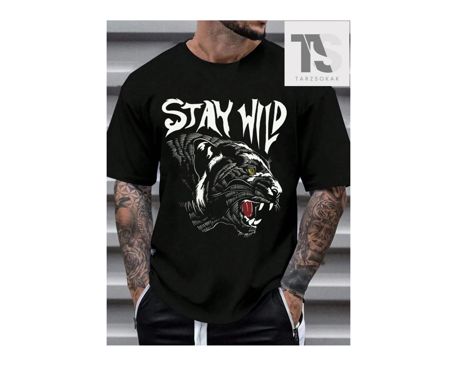 LEGND Siyah Yuvarlak Yaka Kısa Kollu Örme Erkek Tişört