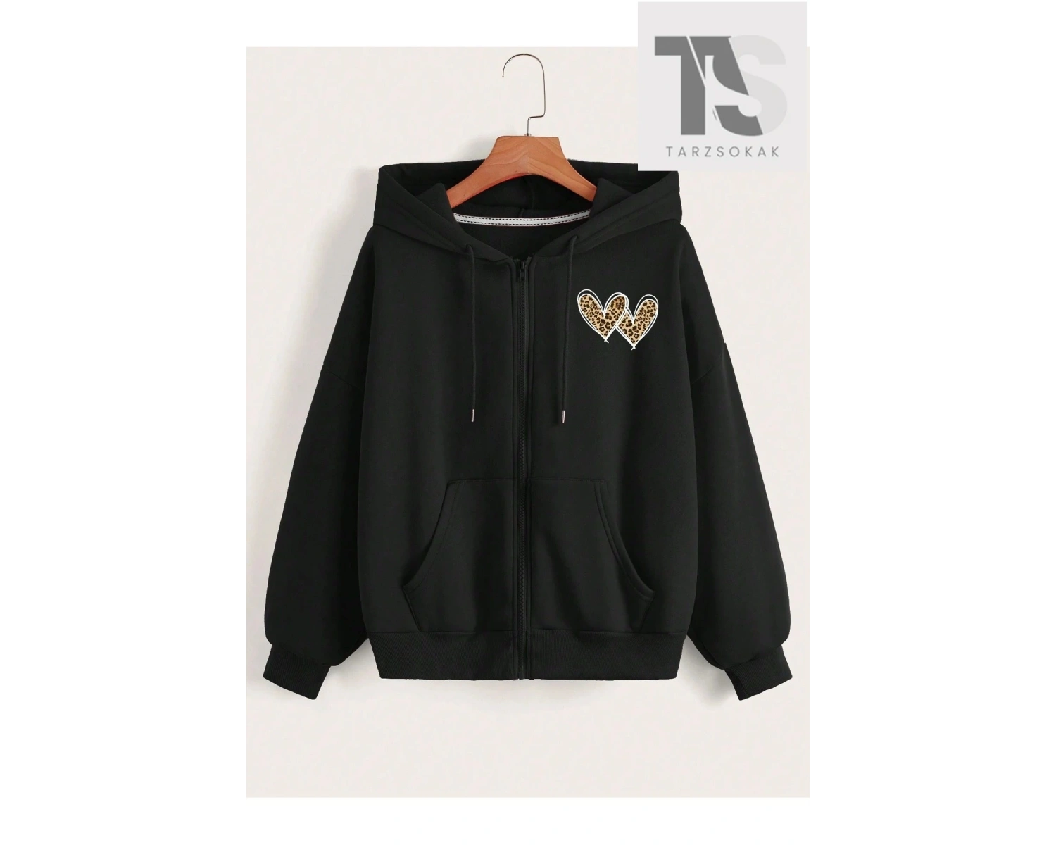 Leopar Desen Kalpler Sweatshirt Fermuarlı Hırka