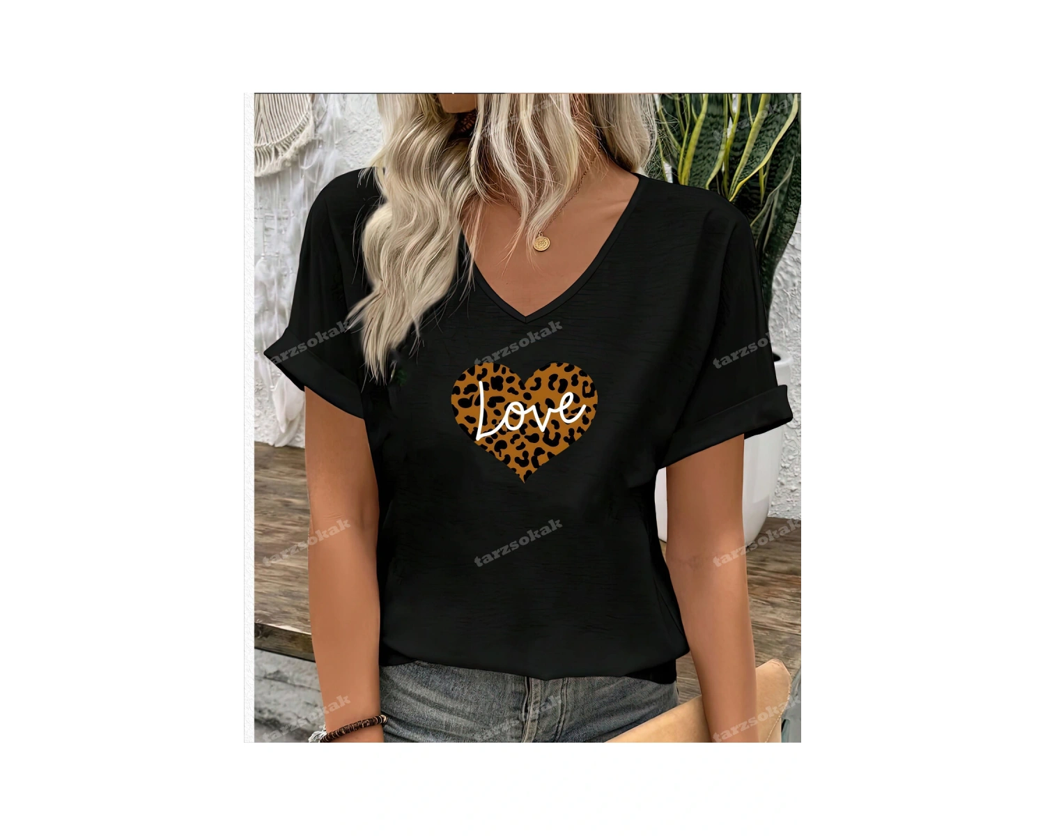 LEOPAR DESENLİ DESENLİ KALP LOVE