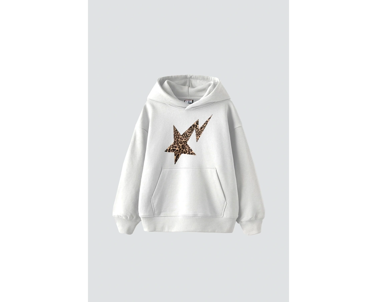 Leopar Falling Star Baskılı Oversize Unisex Premium Beyaz