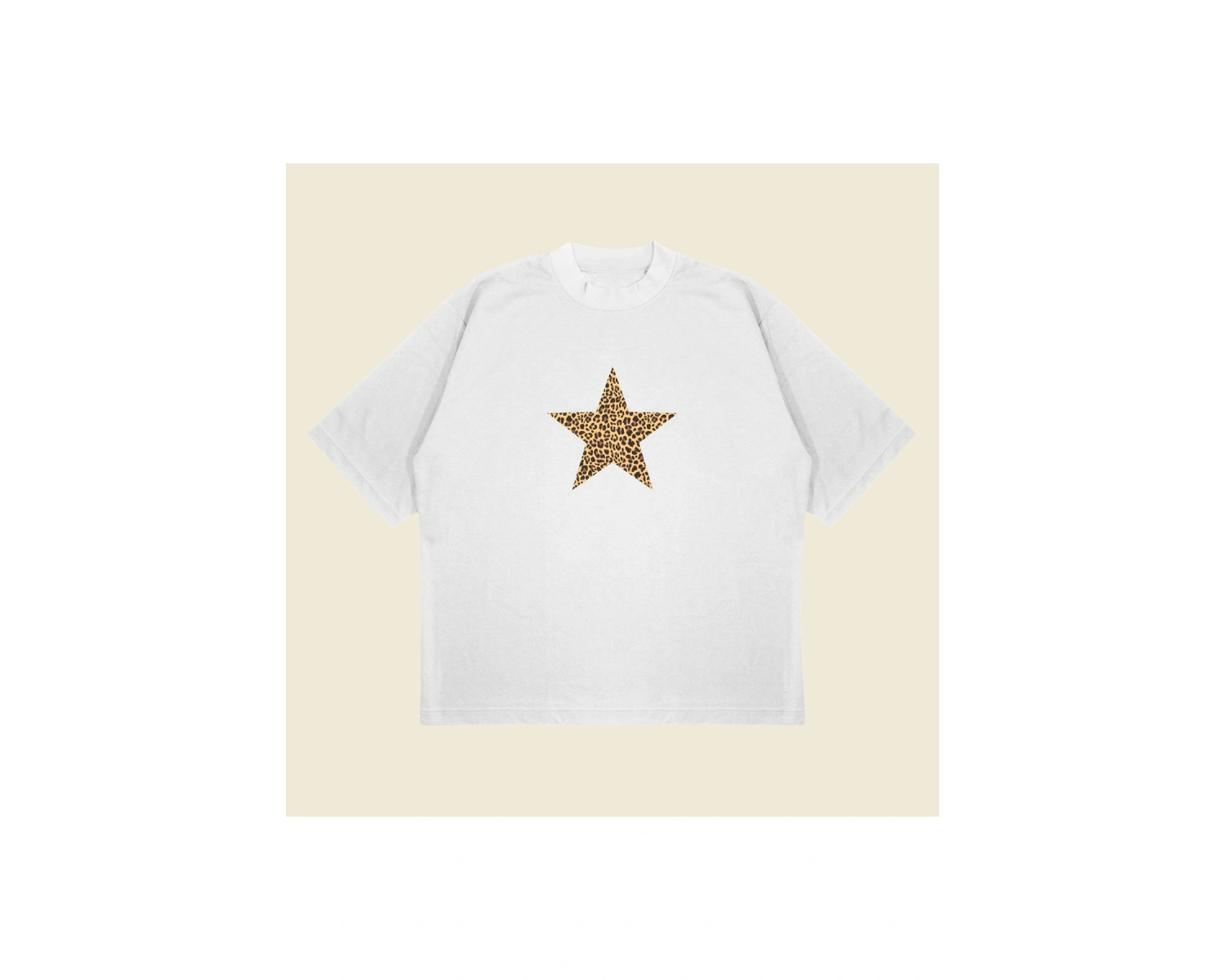 Leopar Starz Baskılı Oversize Unisex Pamuklu Nefes Alan Kalın Kumaşlı