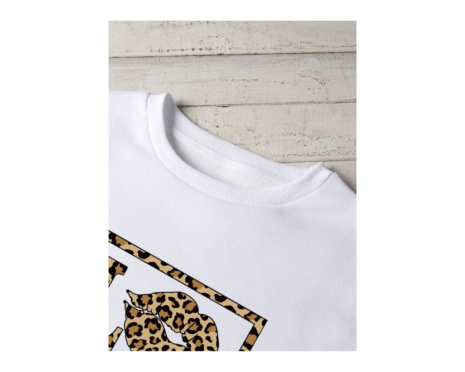 Leopard & Letter Graphic Lined Sweatshirt Beyaz