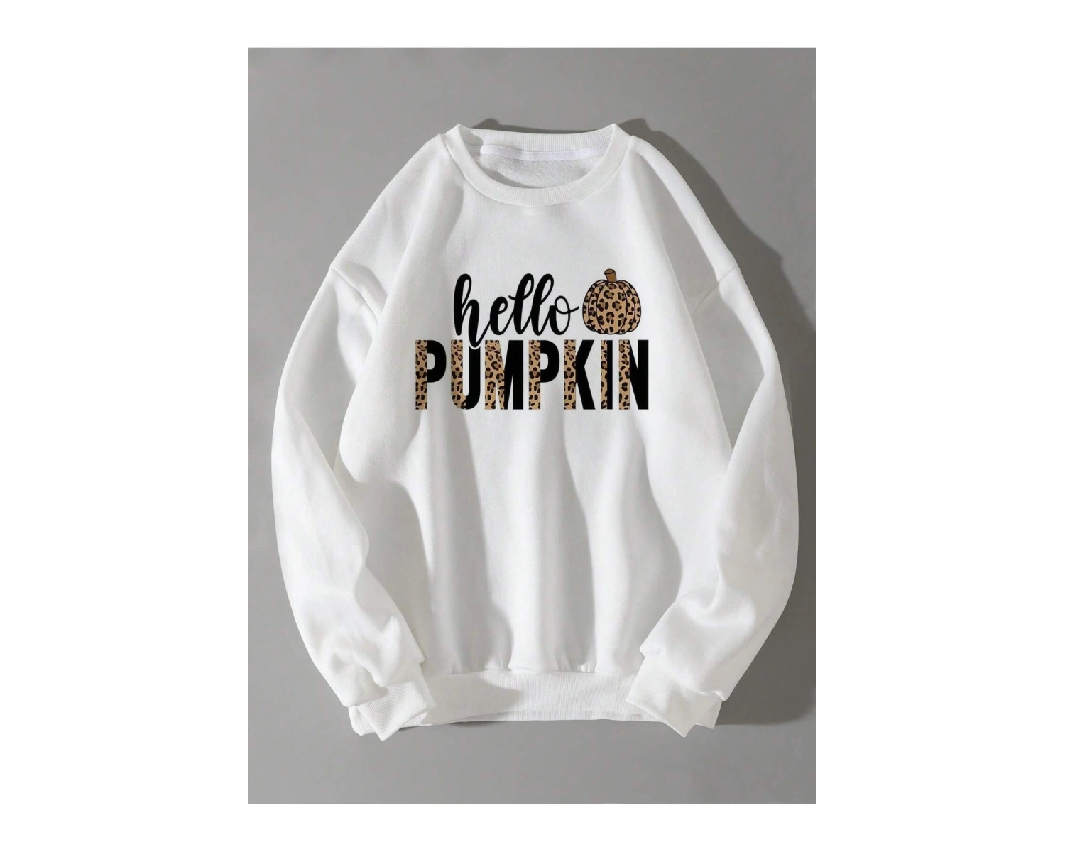 Leopard & Letter Graphic Pullover Sweatshirt Gri