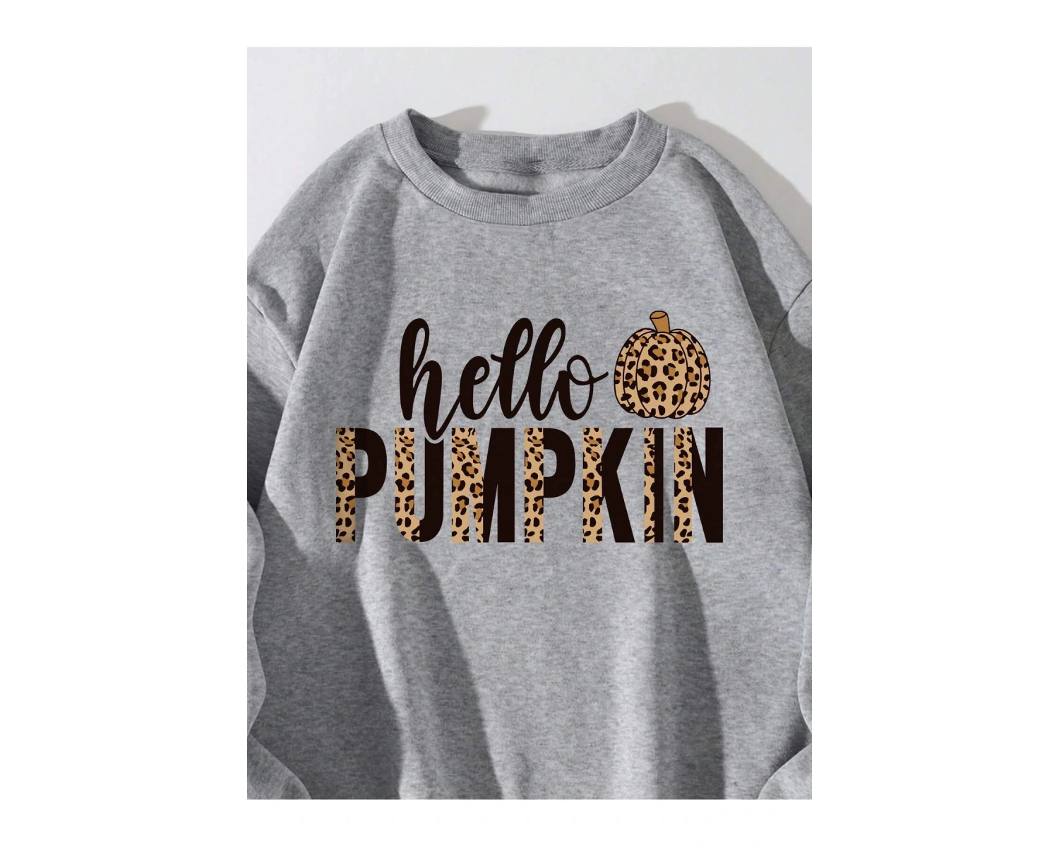 Leopard & Letter Graphic Pullover Sweatshirt Gri