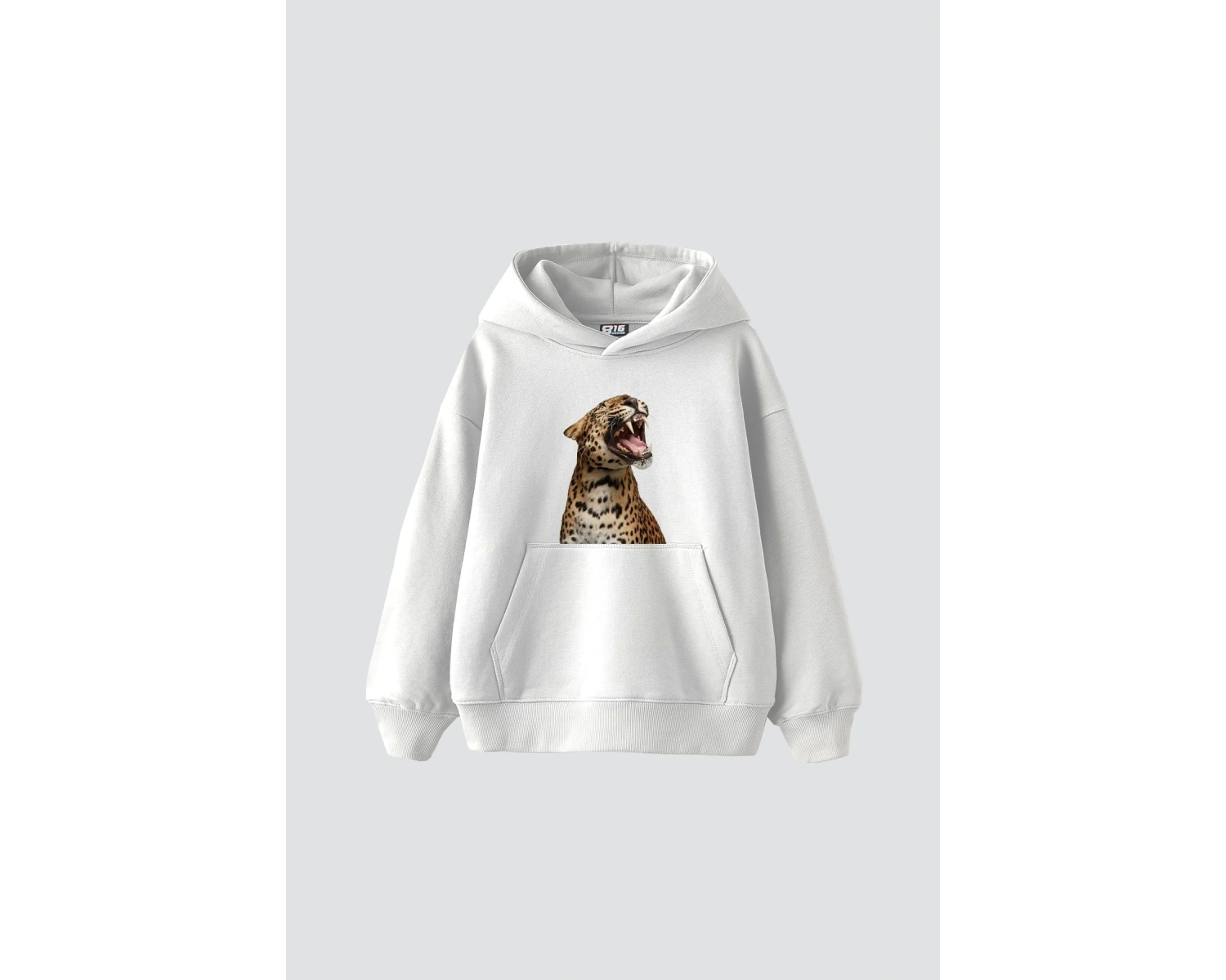 Leopard Siluet Baskılı Oversize Unisex Premium Beyaz