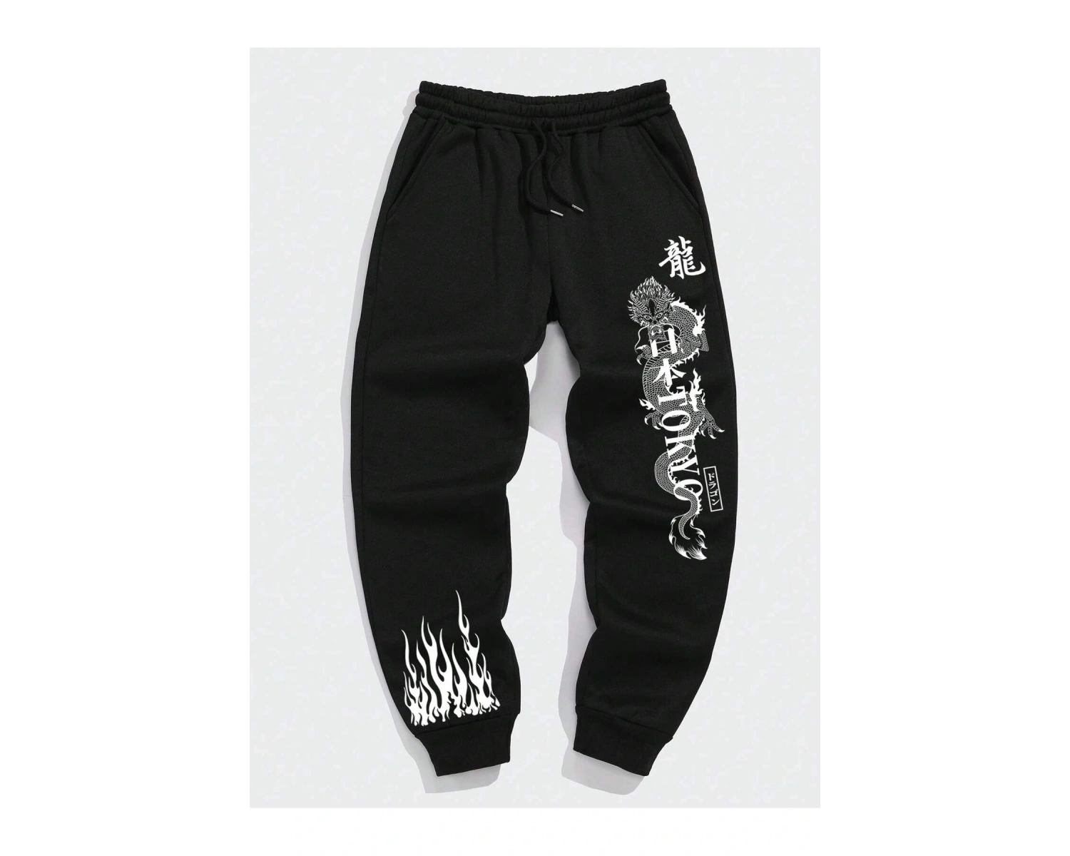 Letter & Fire Print Drawstring Waist Eşofman Altı