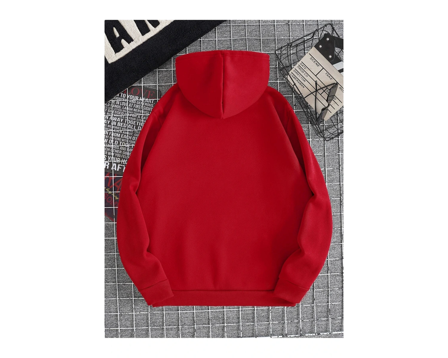 Letter Graphic Drawstring Kangaroo Pocket Hoodie Kırmızı