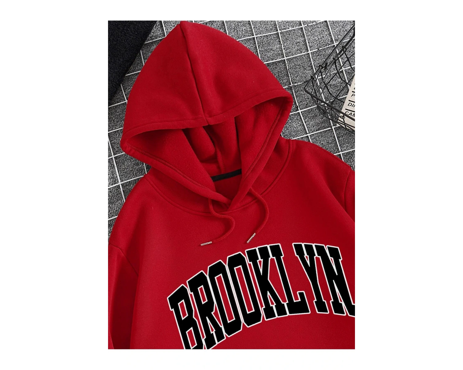 Letter Graphic Drawstring Kangaroo Pocket Hoodie Kırmızı