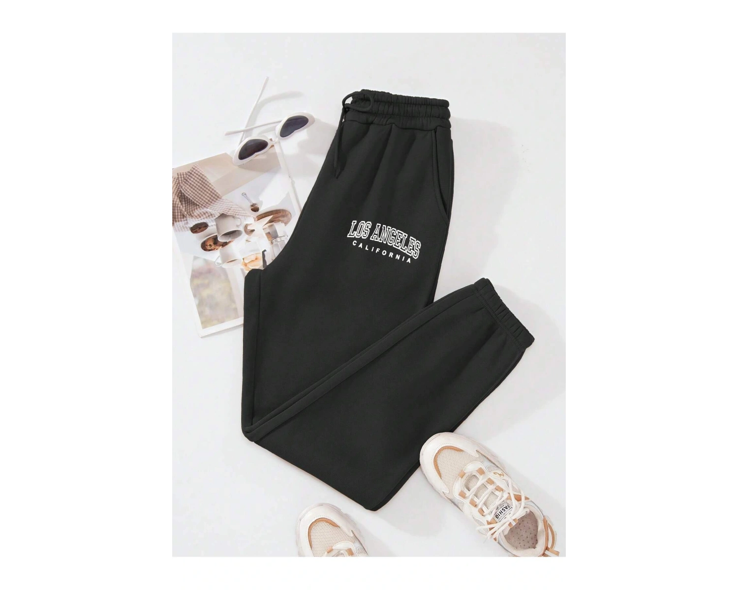 Letter Graphic Drawstring Waist 4 Mevsim Eşofman