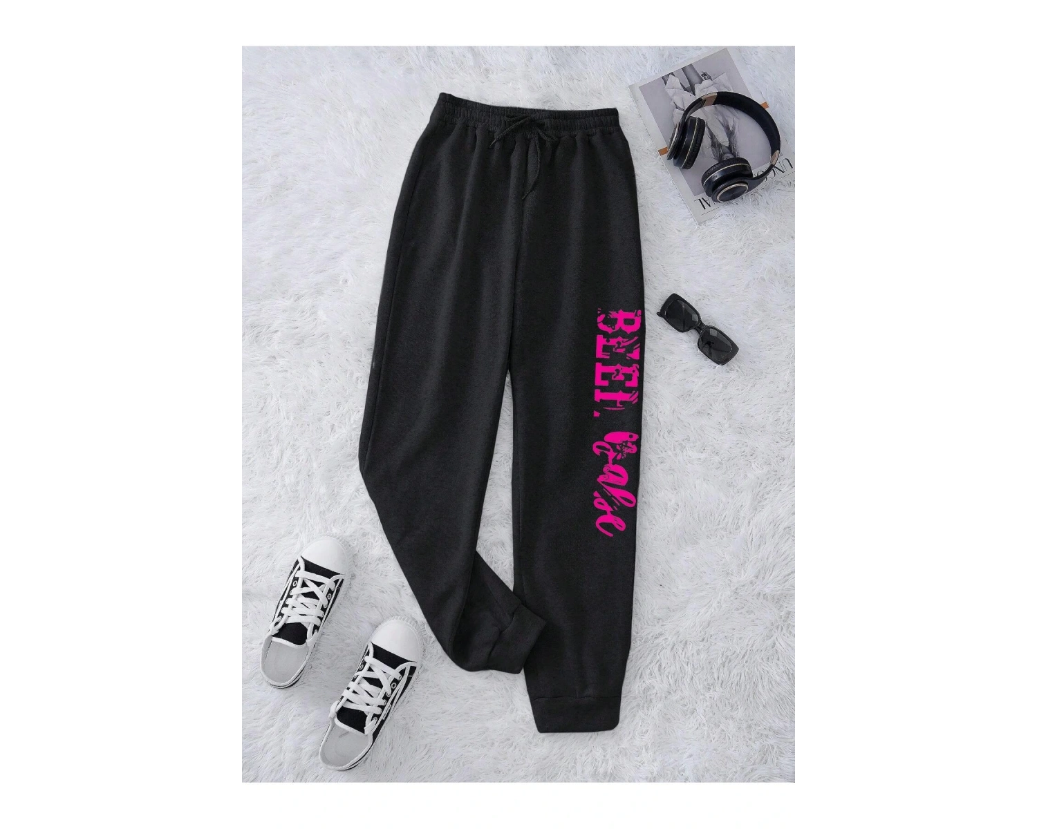 Letter Graphic Drawstring Waist 4 Mevsim Eşofman