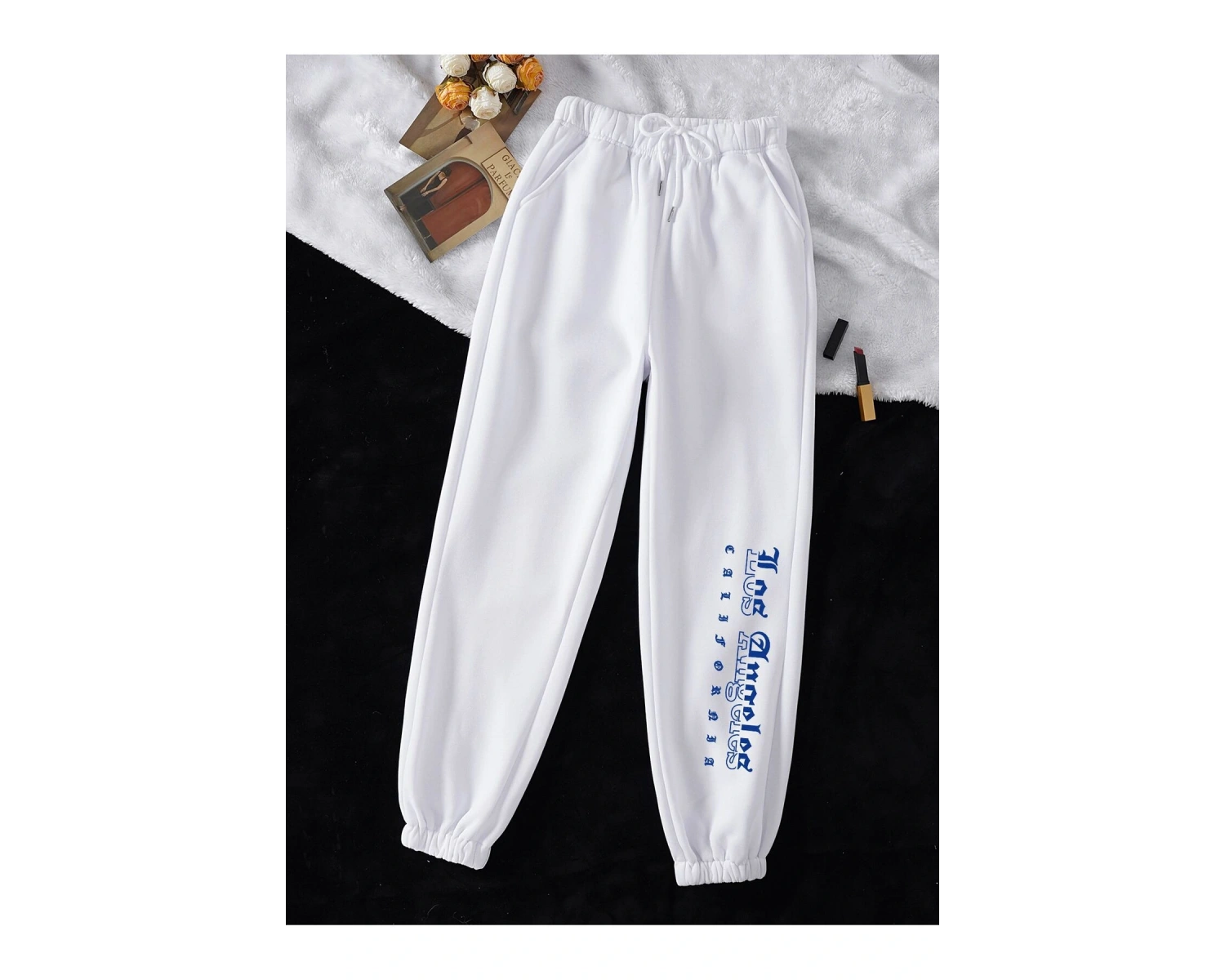 Letter Graphic Drawstring Waist 4 Mevsim Eşofman