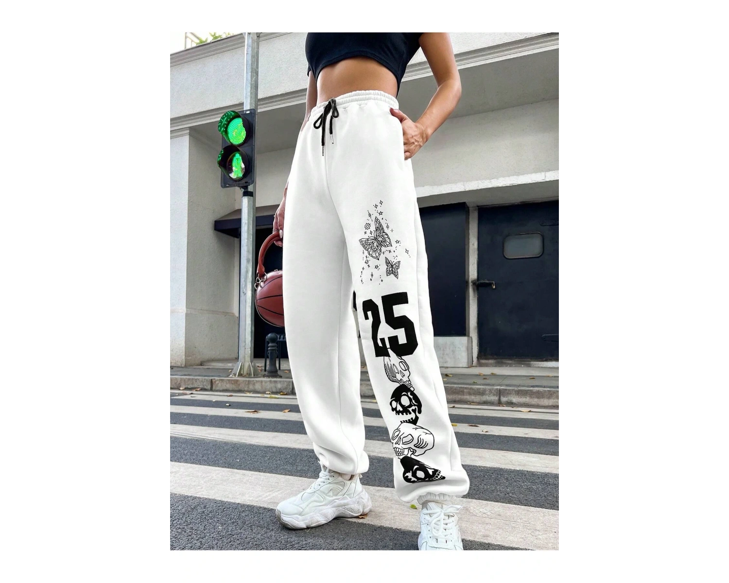 Letter Graphic Drawstring Waist 4 Mevsim Eşofman