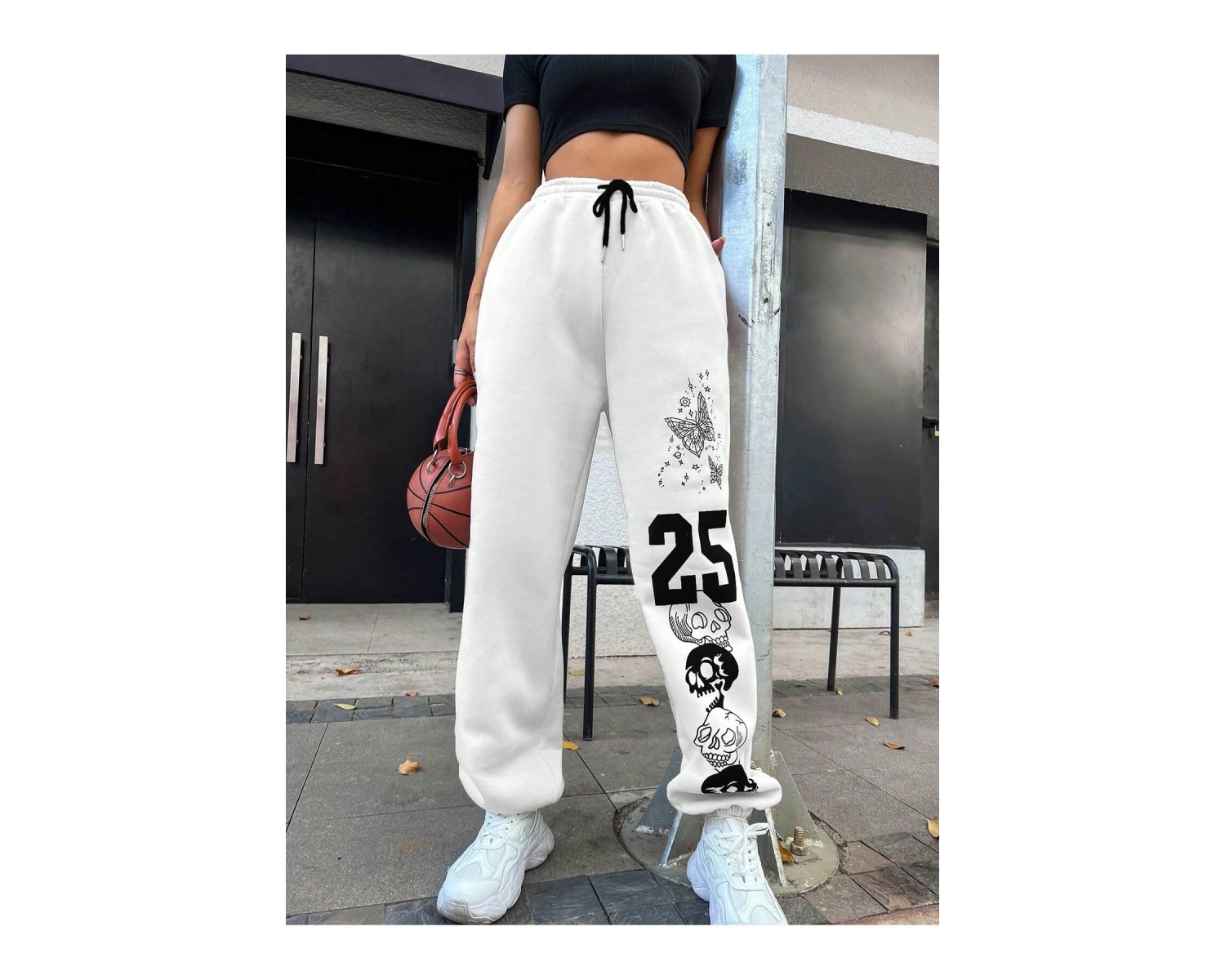 Letter Graphic Drawstring Waist 4 Mevsim Eşofman