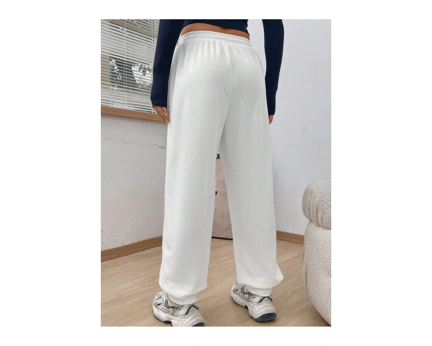 Letter Graphic Drawstring Waist Slant Pocket 4 Mevsim Eşofman