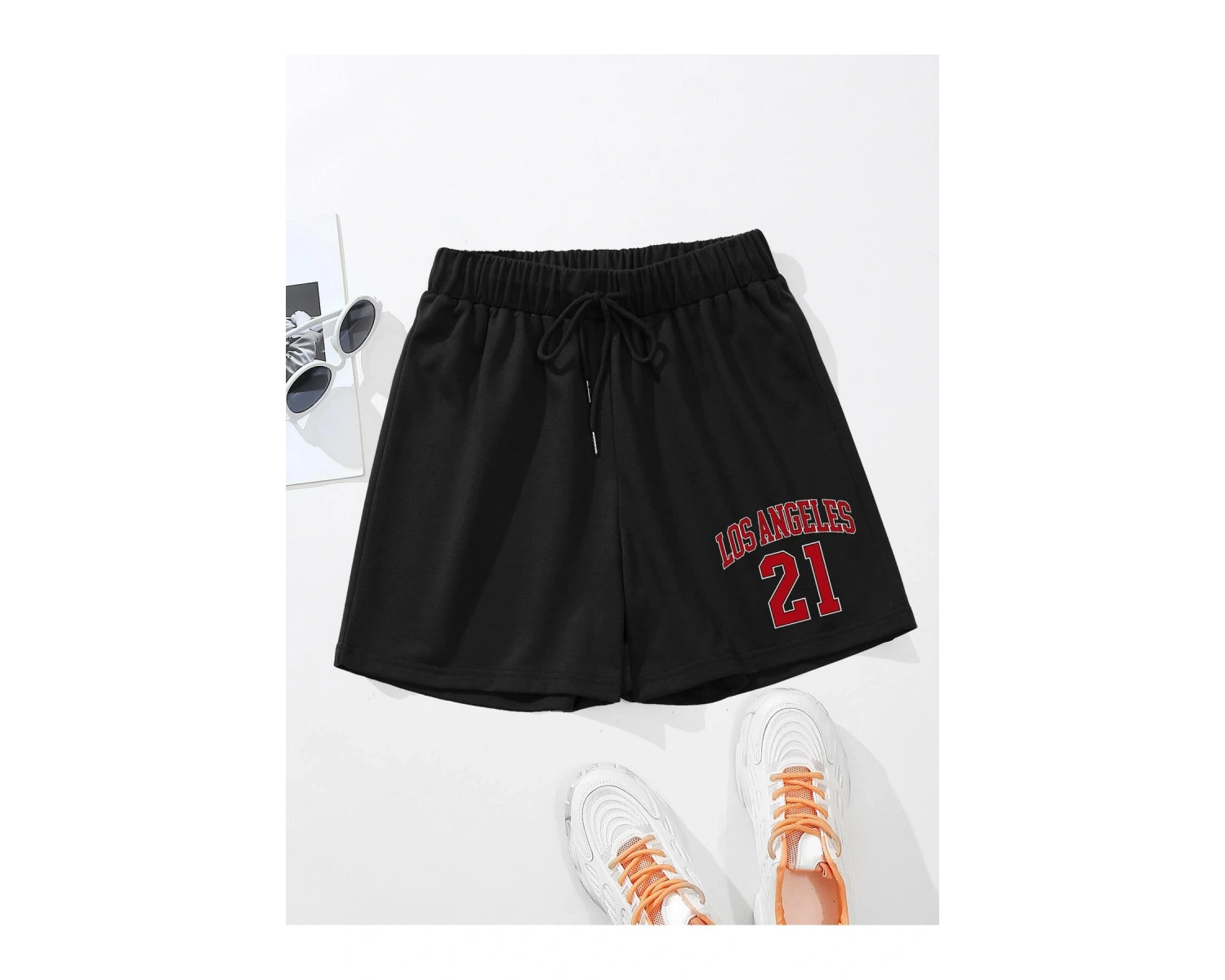 Letter Graphic Drawstring Waist Şort