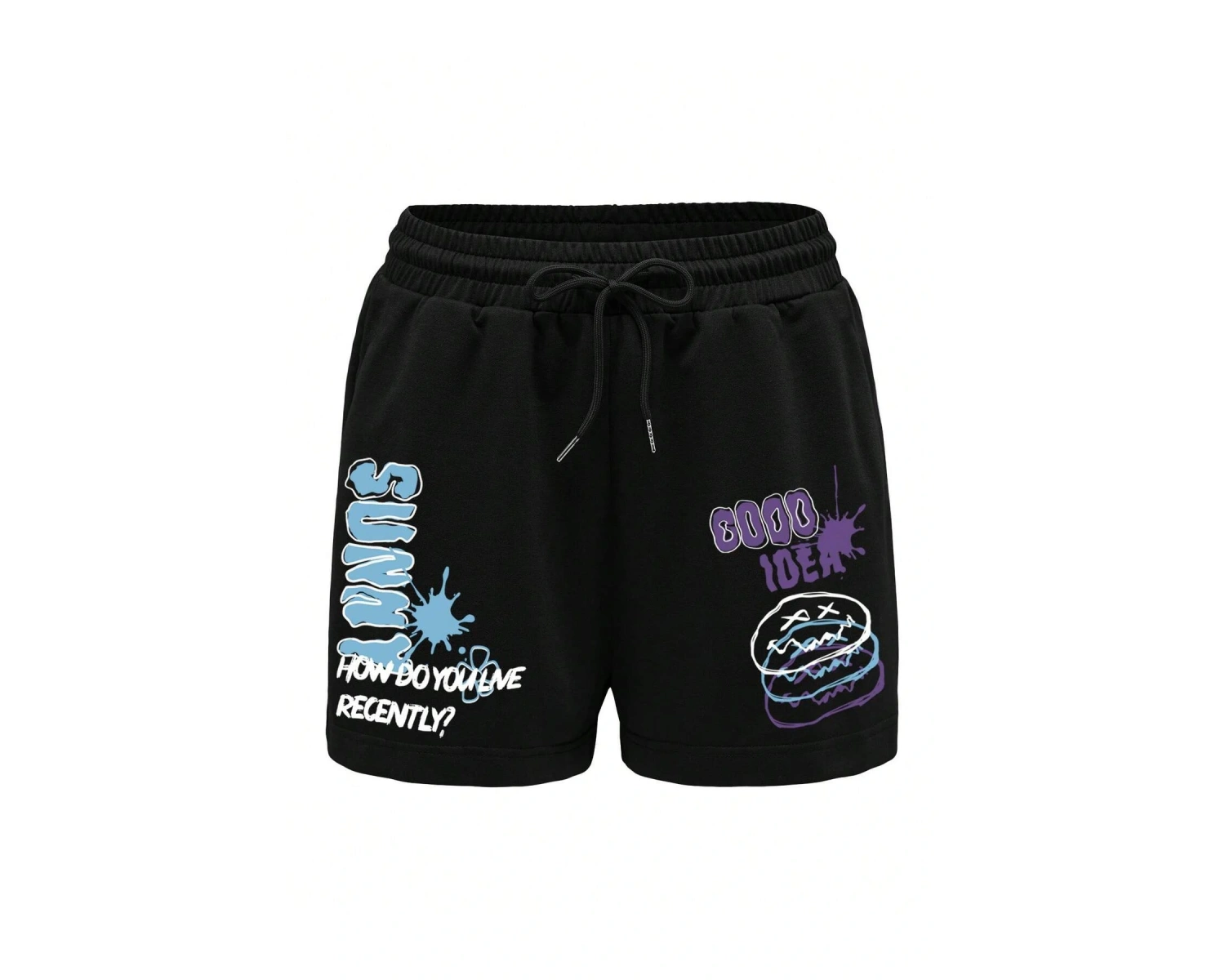 Letter Graphic Drawstring Waist Şort