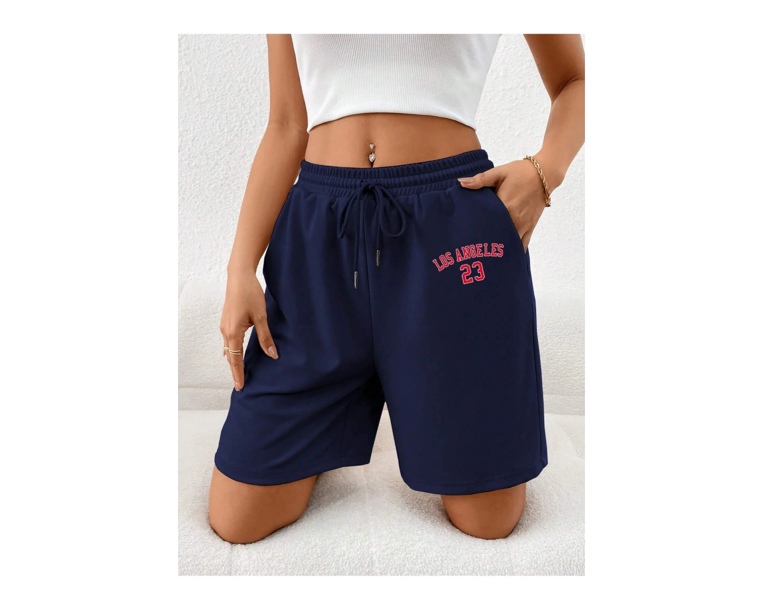 Letter Graphic Drawstring Waist Şort