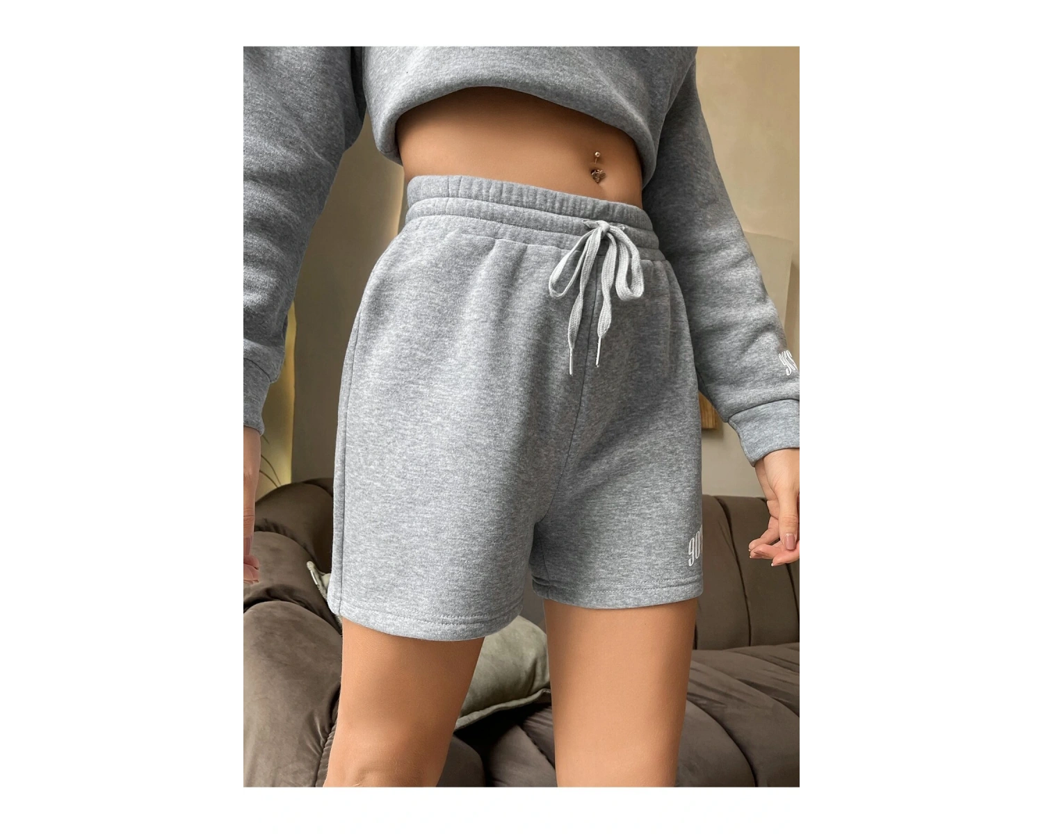 Letter Graphic Drawstring Waist Şort