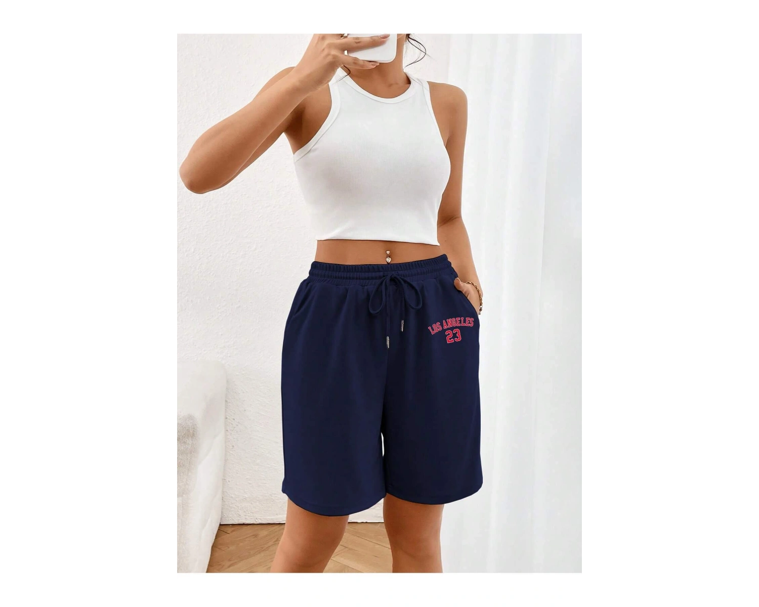 Letter Graphic Drawstring Waist Şort