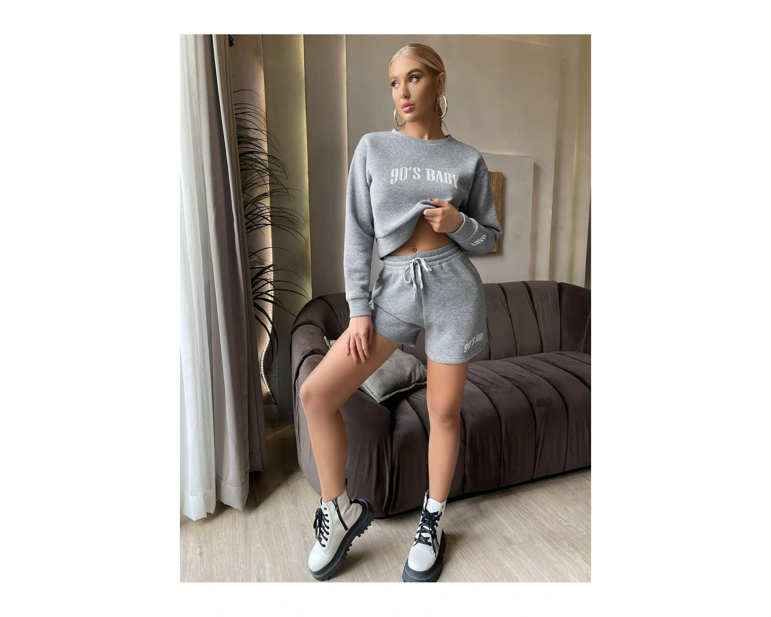 Letter Graphic Drawstring Waist Şort