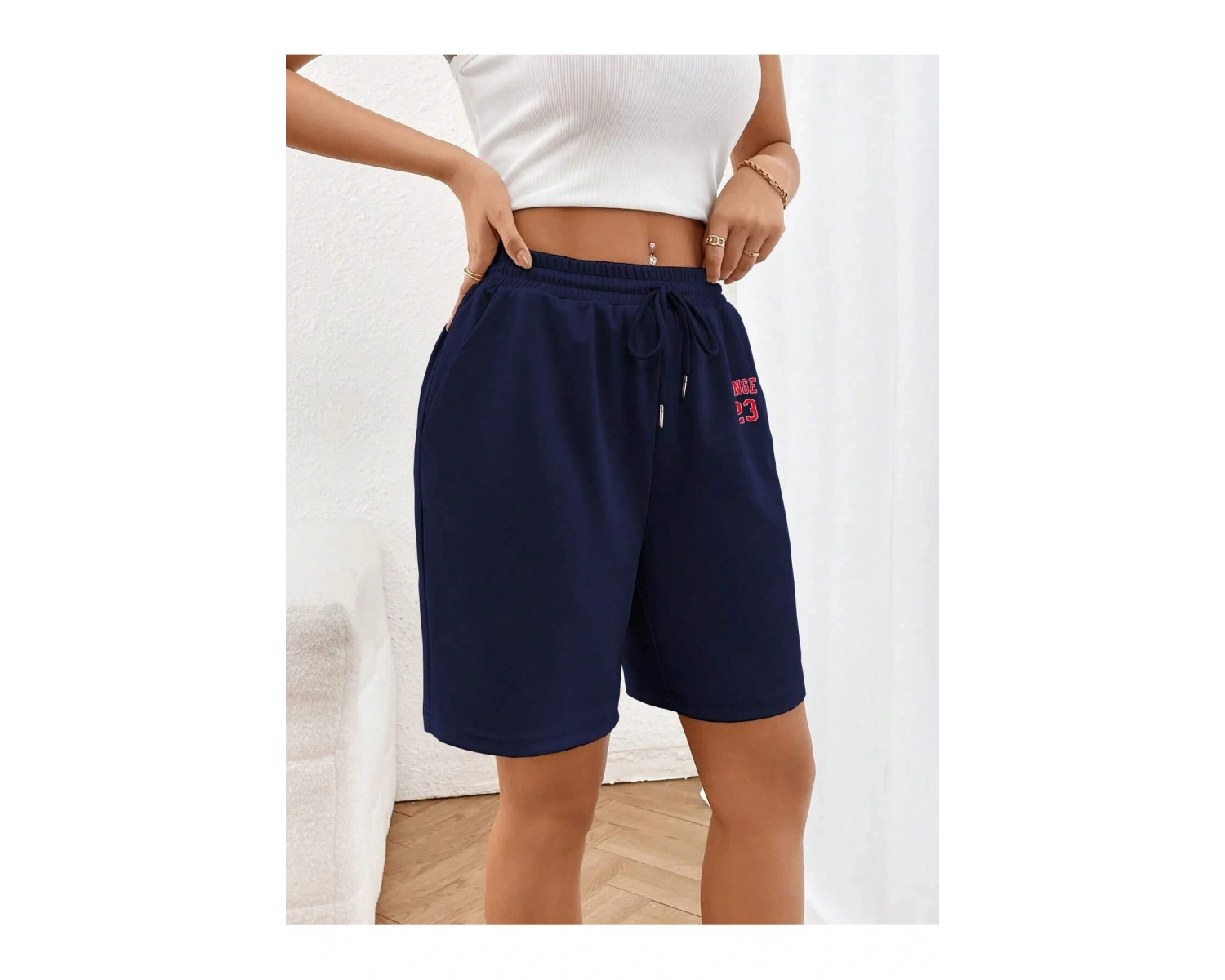 Letter Graphic Drawstring Waist Şort