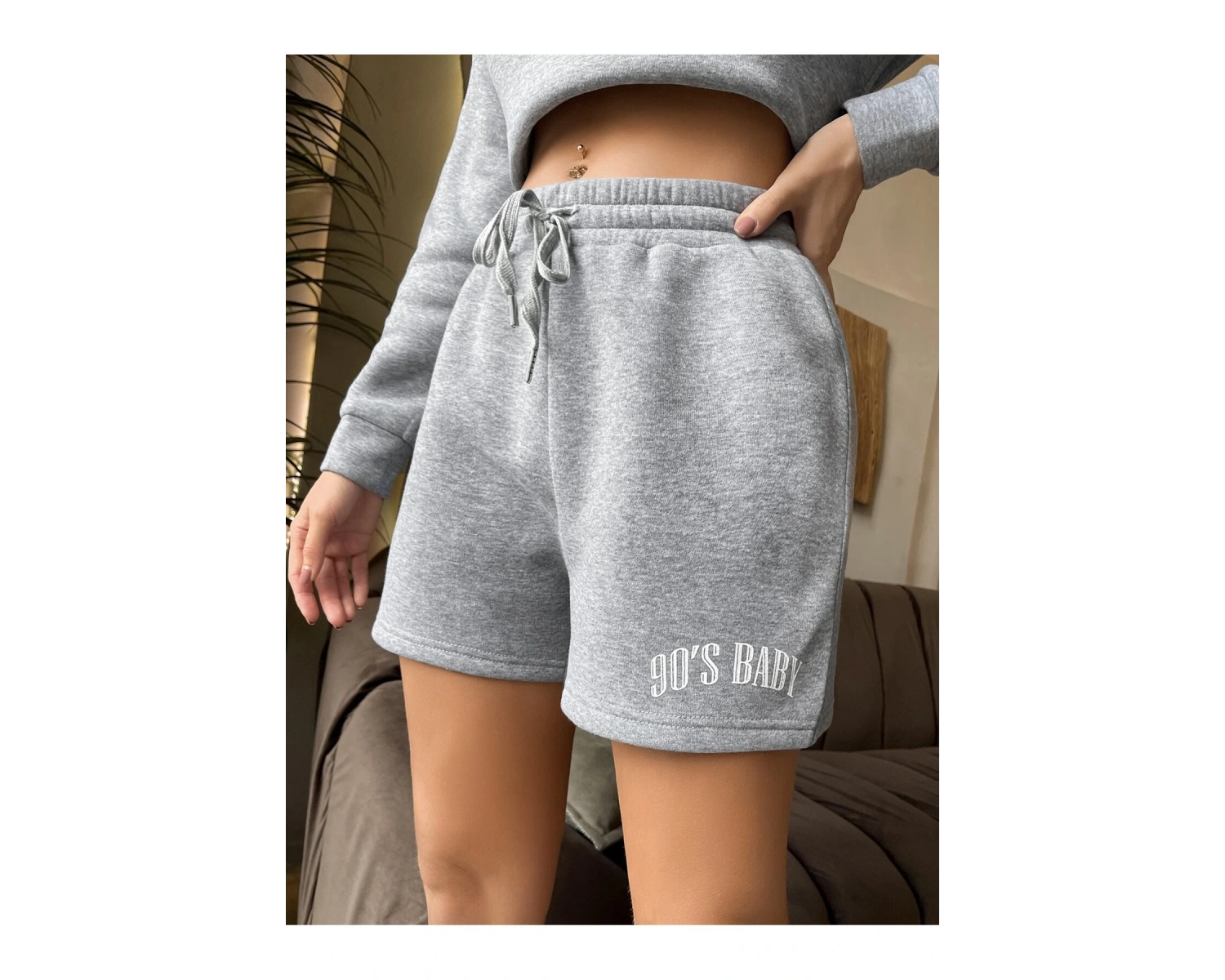 Letter Graphic Drawstring Waist Şort