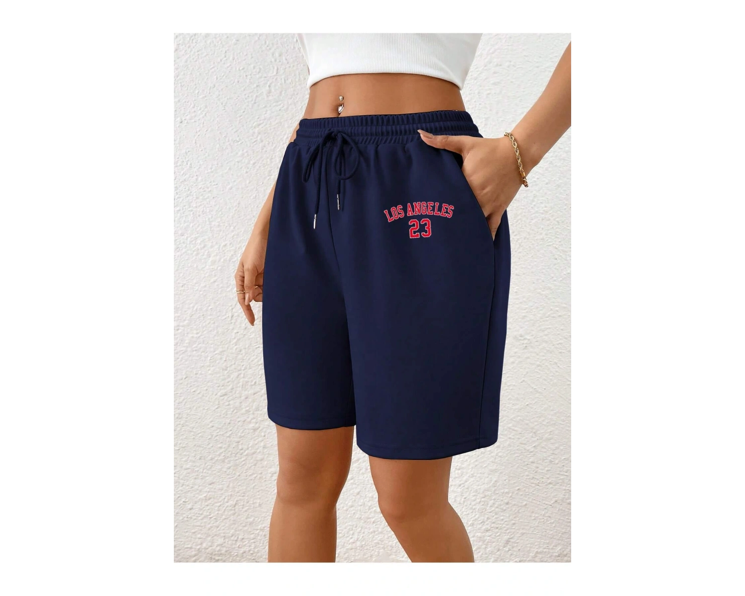 Letter Graphic Drawstring Waist Şort