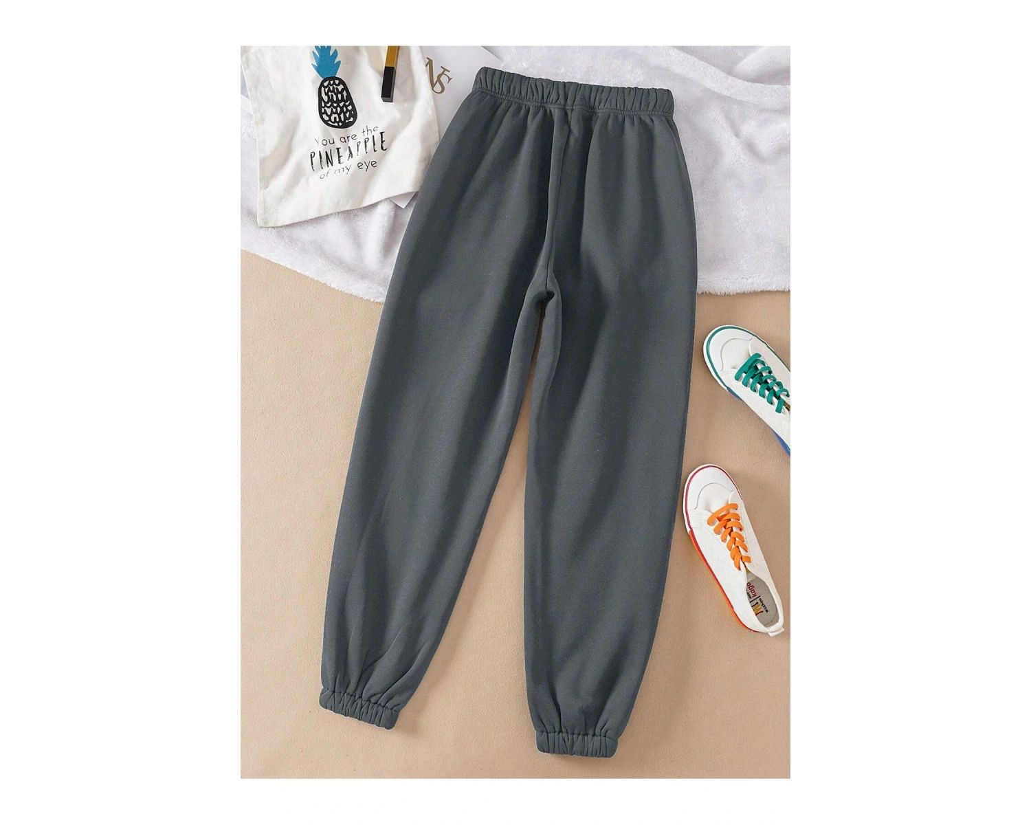 Letter Graphic Drawstring Waist Thermal Lined 4 Mevsim Eşofman