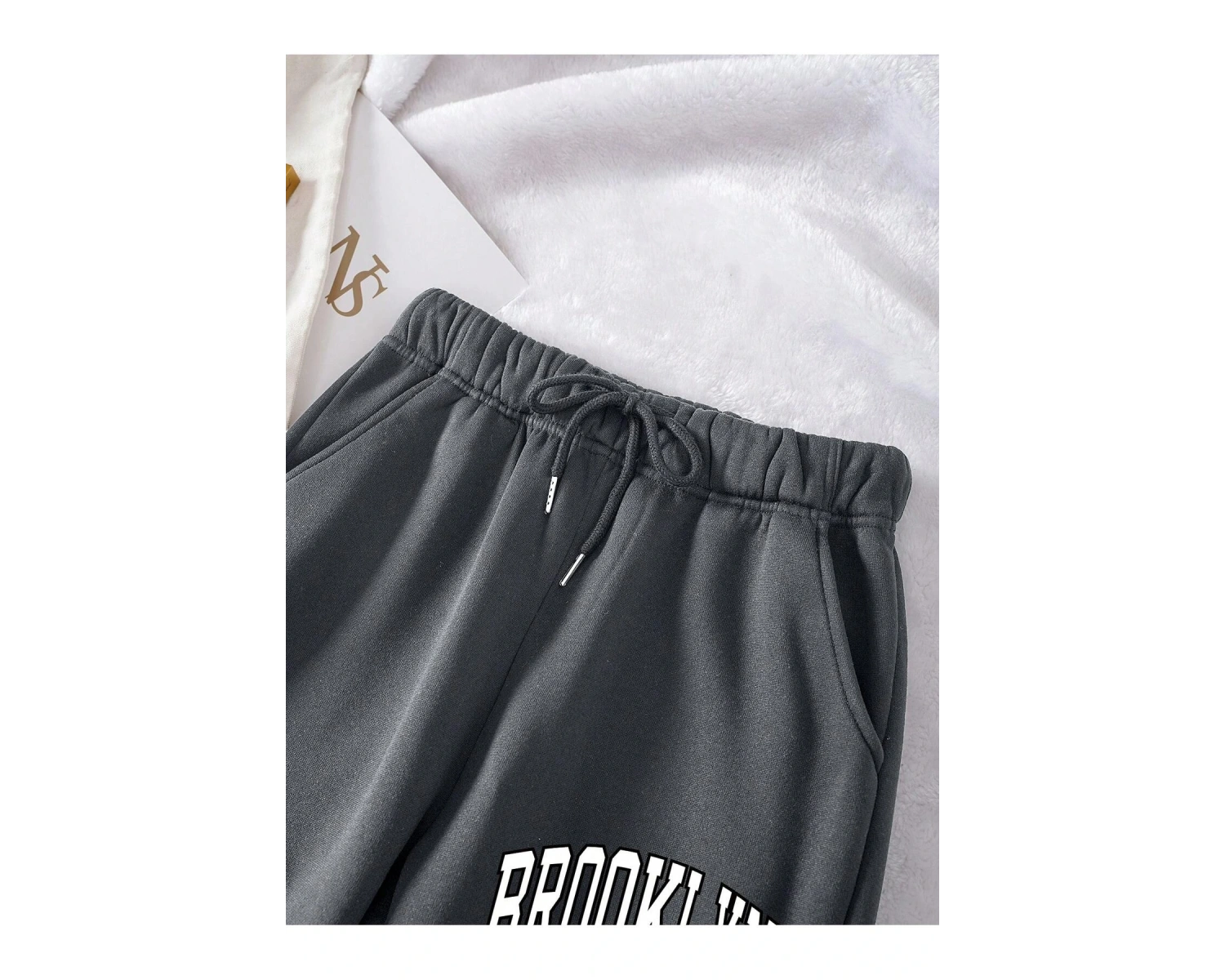 Letter Graphic Drawstring Waist Thermal Lined 4 Mevsim Eşofman