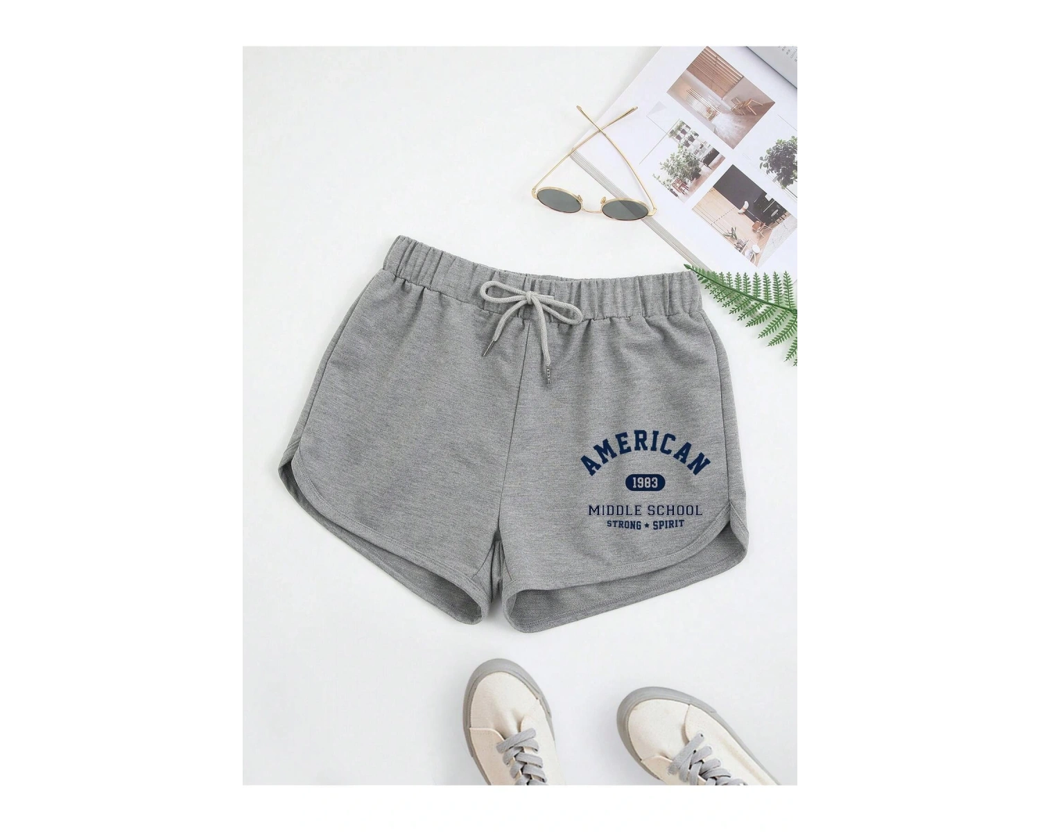 Letter Graphic Drawstring Waist Track Şort