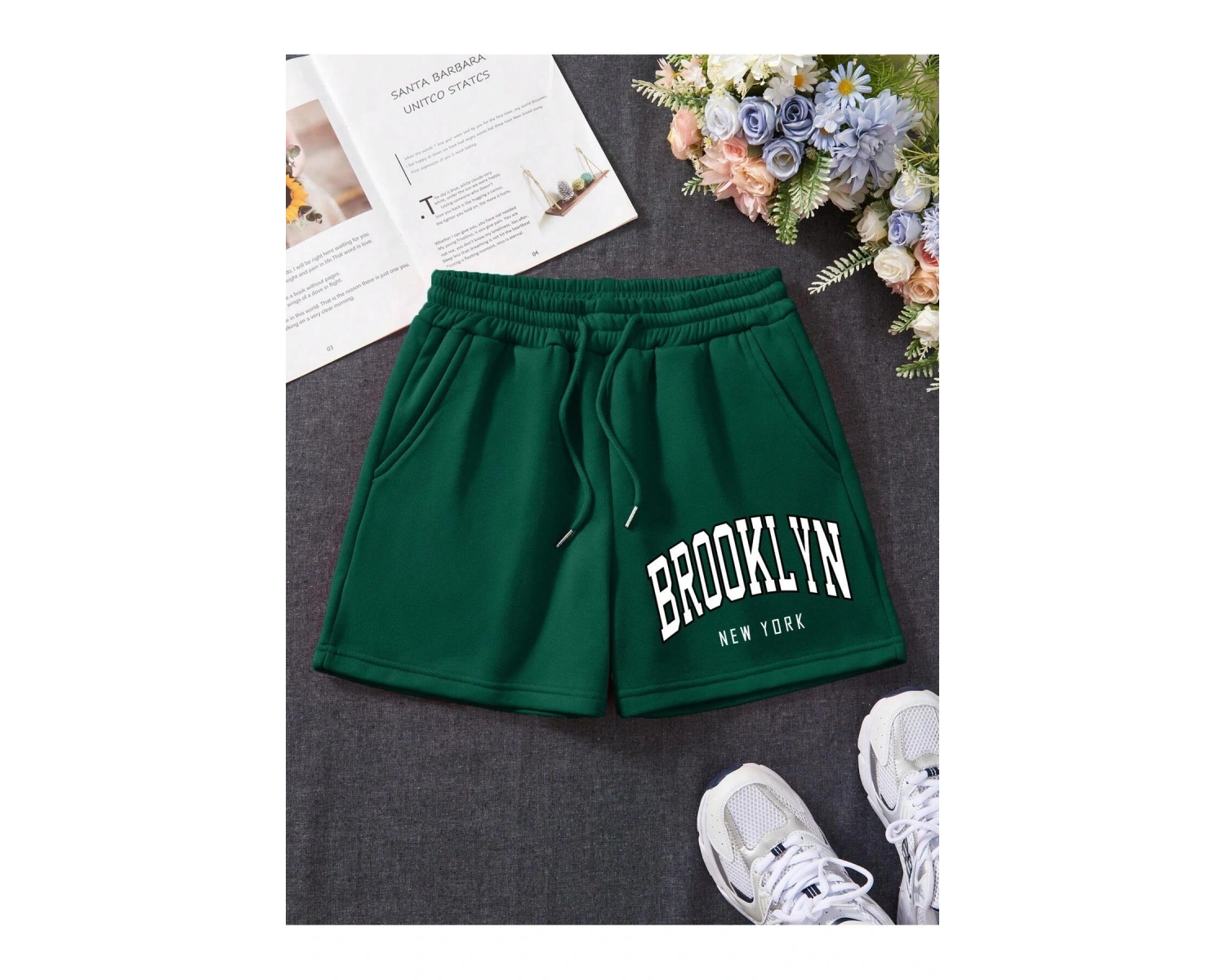 Letter Graphic Drawstring Waist Track Şort