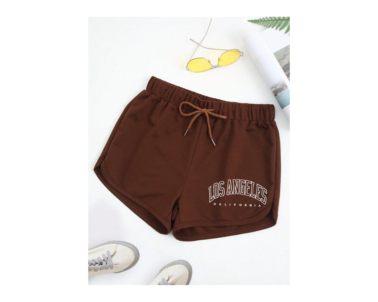 Letter Graphic Drawstring Waist Track Şort