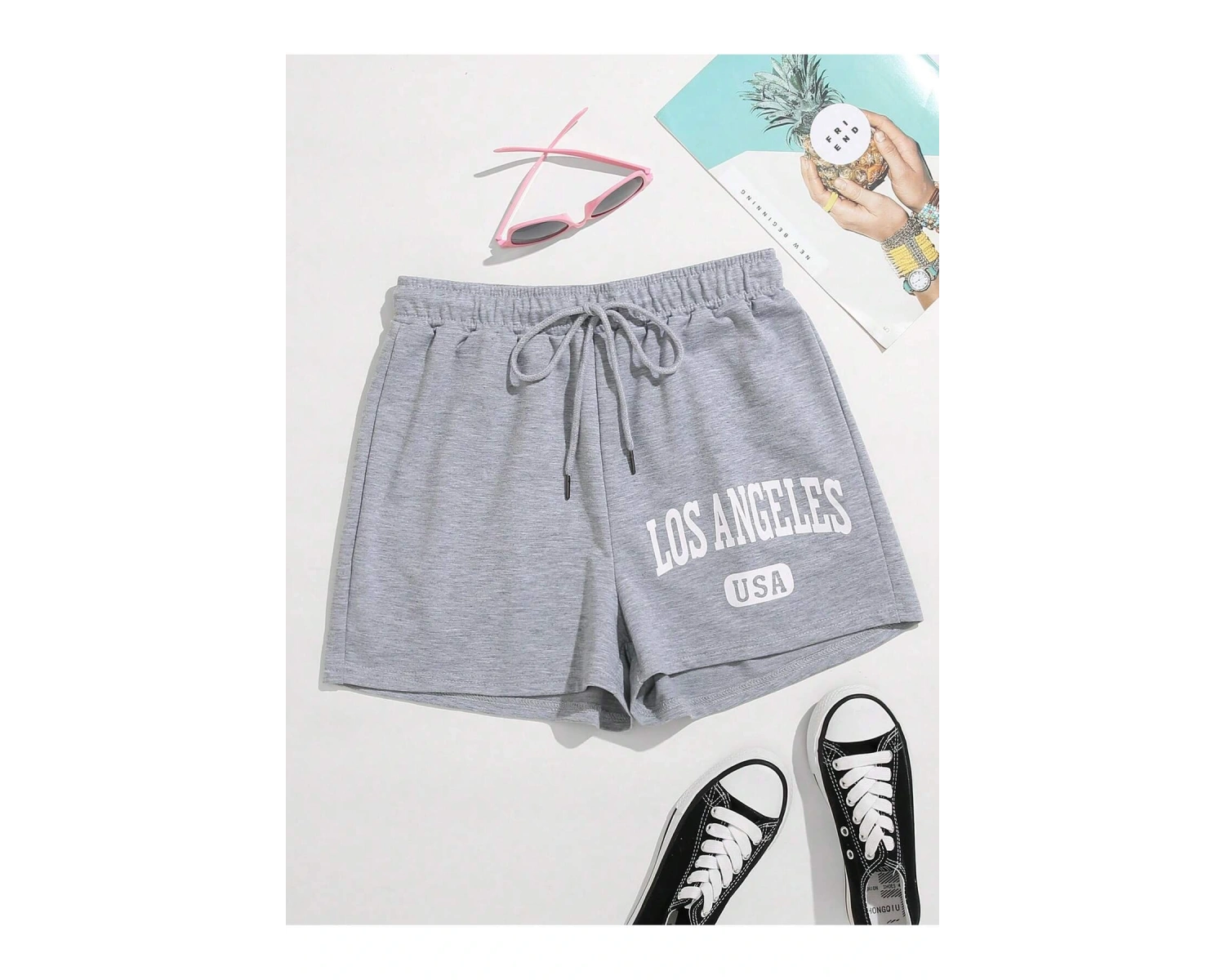 Letter Graphic Drawstring Waist Track Şort