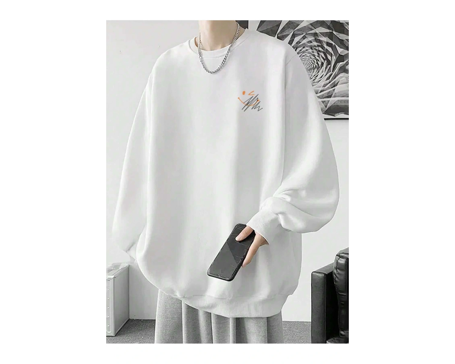 Letter Graphic Drop Shoulder Sweatshirt Beyaz