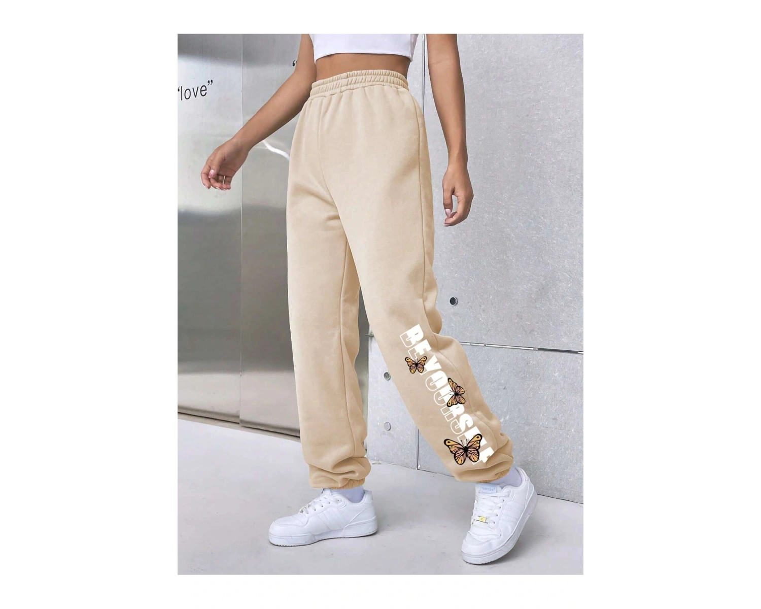 Letter Graphic Elastic Waist 4 Mevsim Eşofman