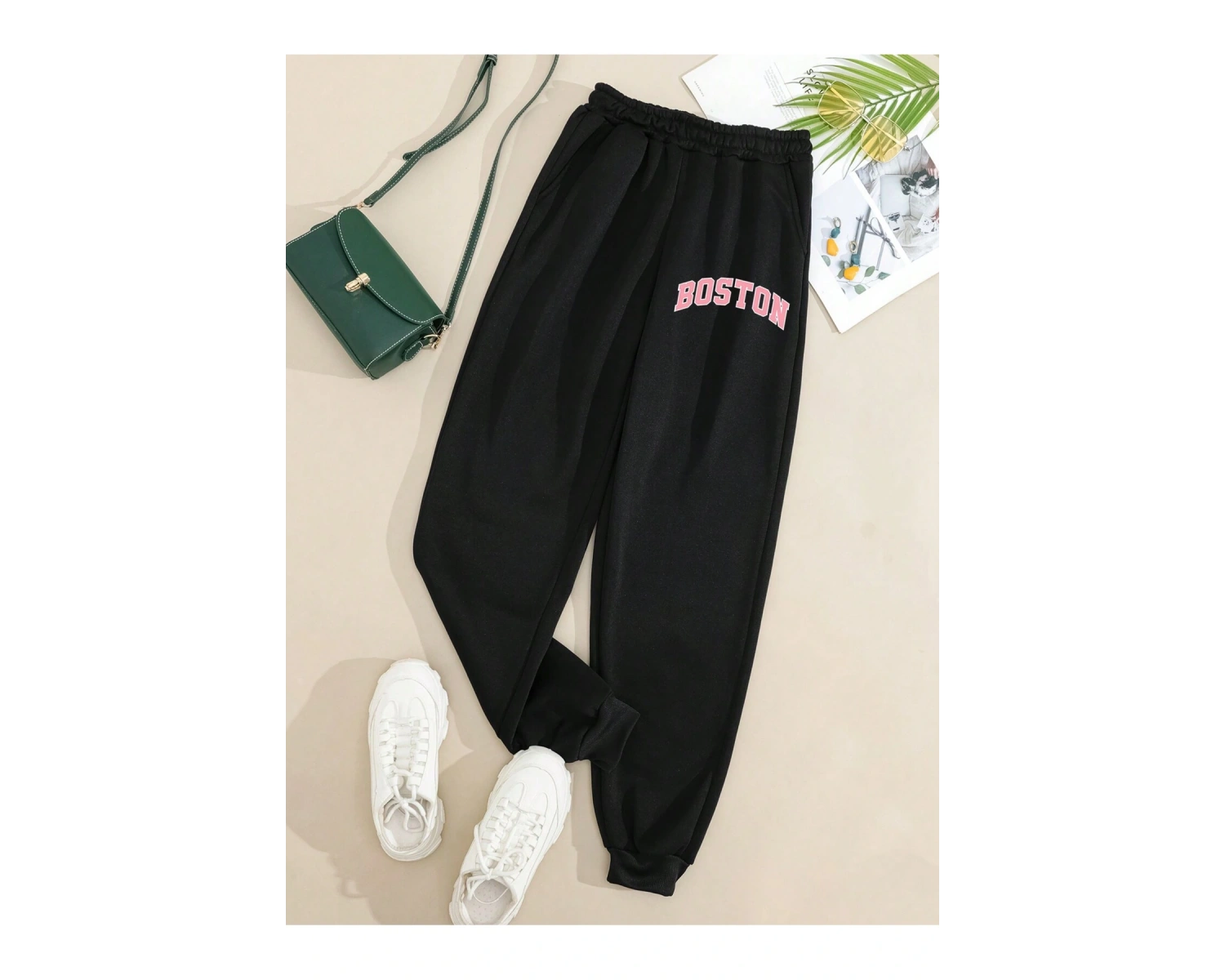 Letter Graphic Elastic Waist 4 Mevsim Eşofman