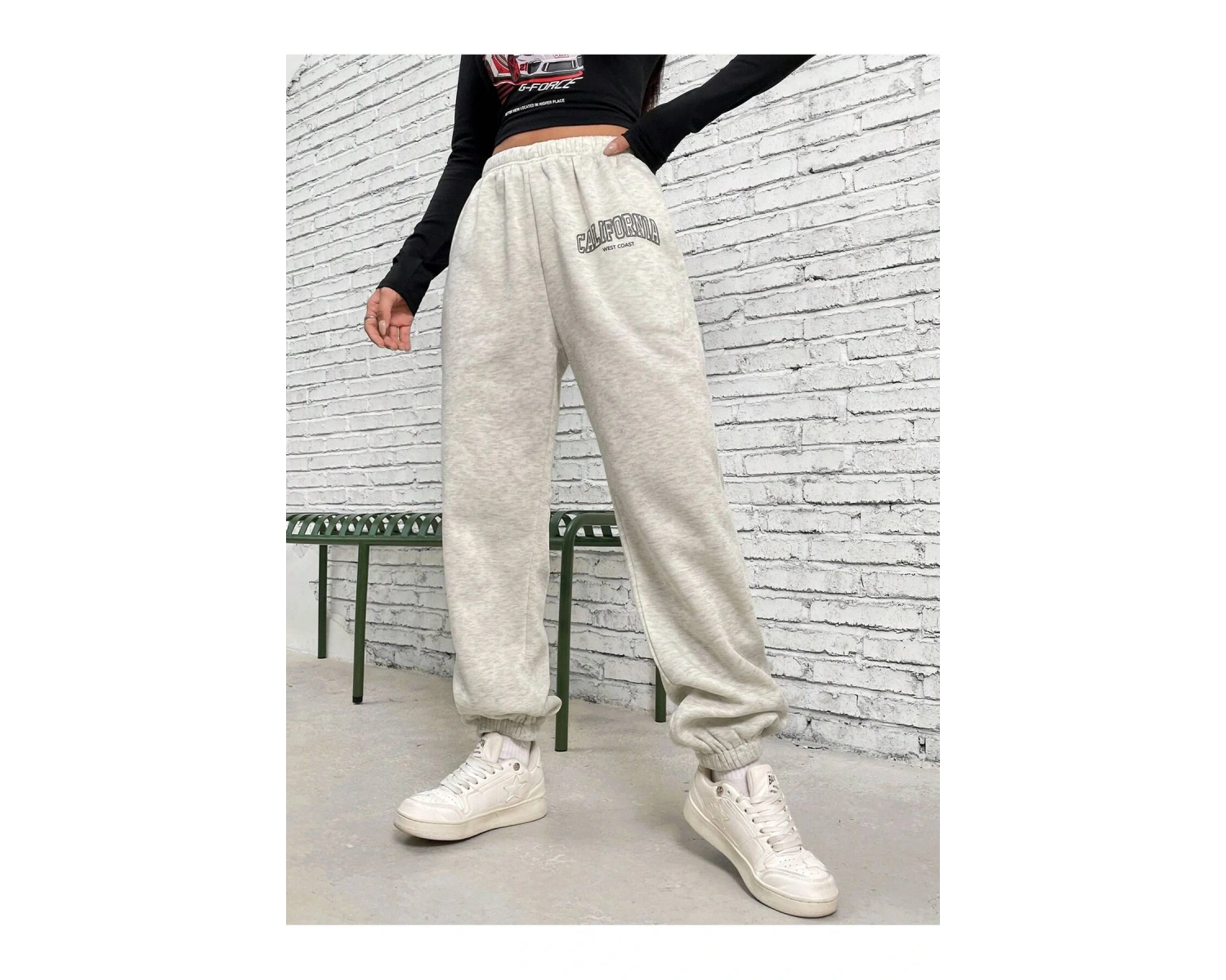 Letter Graphic Elastic Waist 4 Mevsim Eşofman