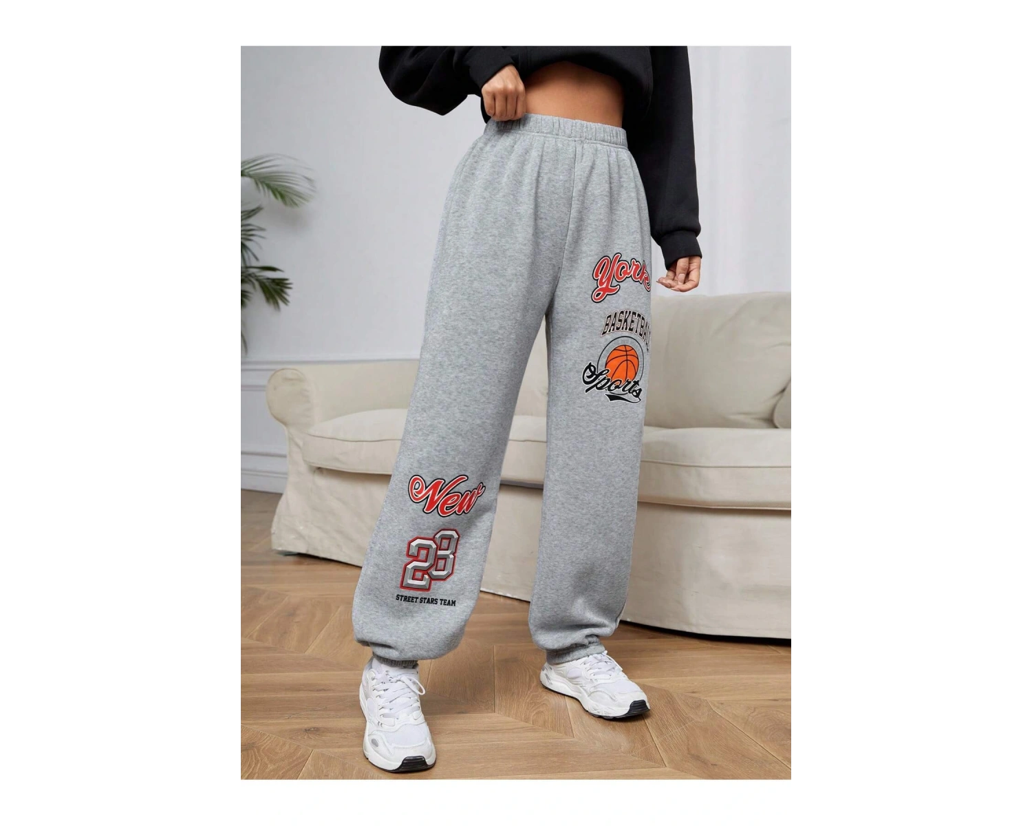 Letter Graphic Elastic Waist 4 Mevsim Eşofman