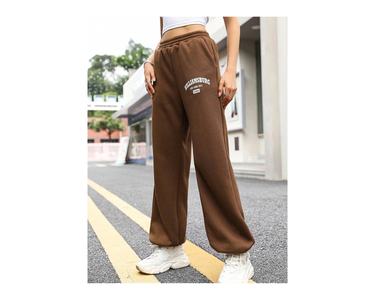 Letter Graphic Elastic Waist 4 Mevsim Eşofman