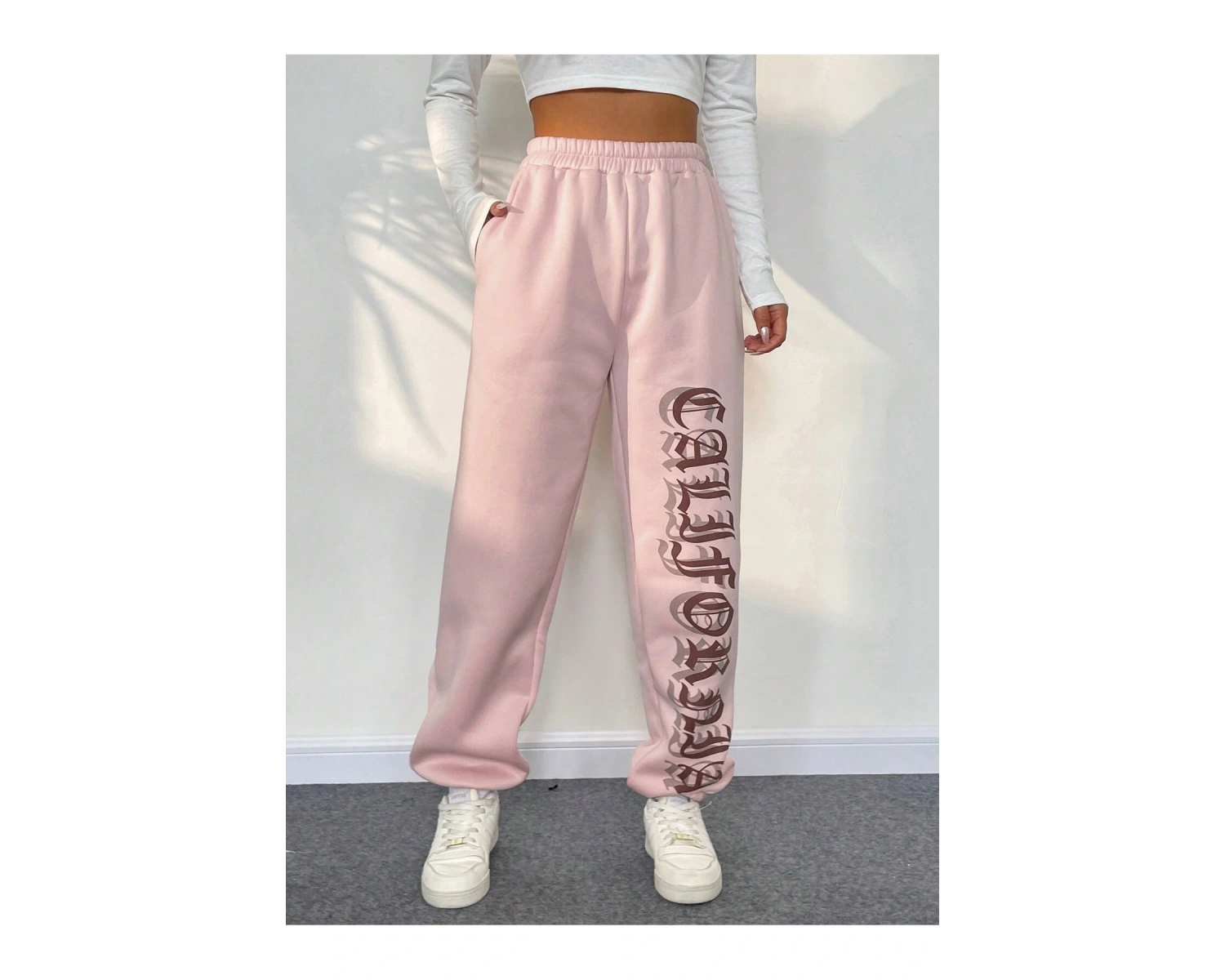 Letter Graphic Elastic Waist 4 Mevsim Eşofman