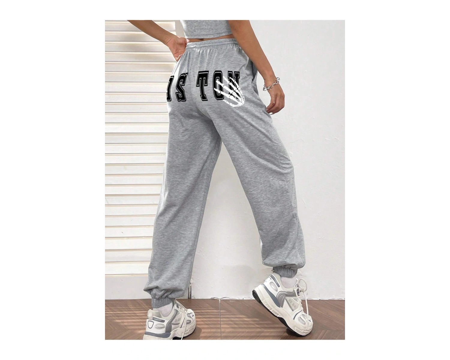 Letter Graphic Elastic Waist 4 Mevsim Eşofman