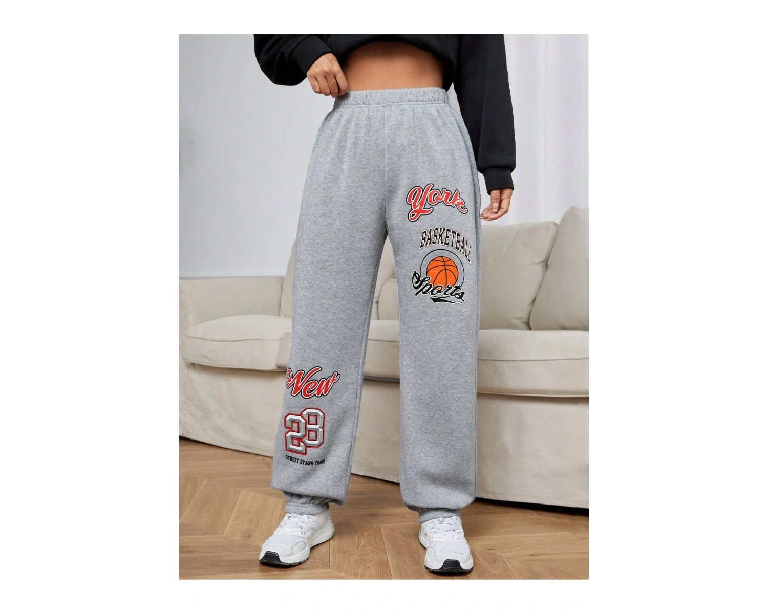 Letter Graphic Elastic Waist 4 Mevsim Eşofman