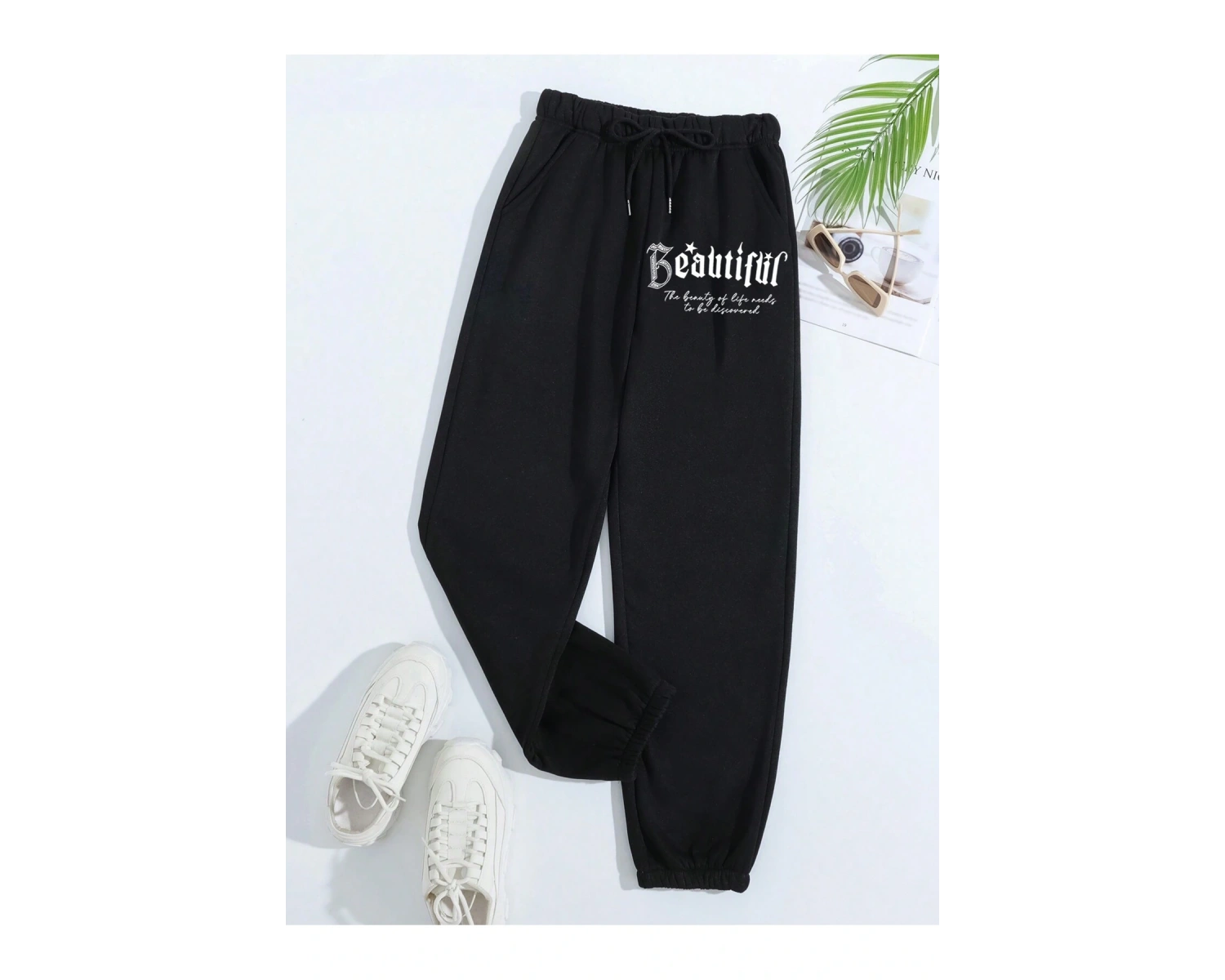 Letter Graphic Elastic Waist 4 Mevsim Eşofman