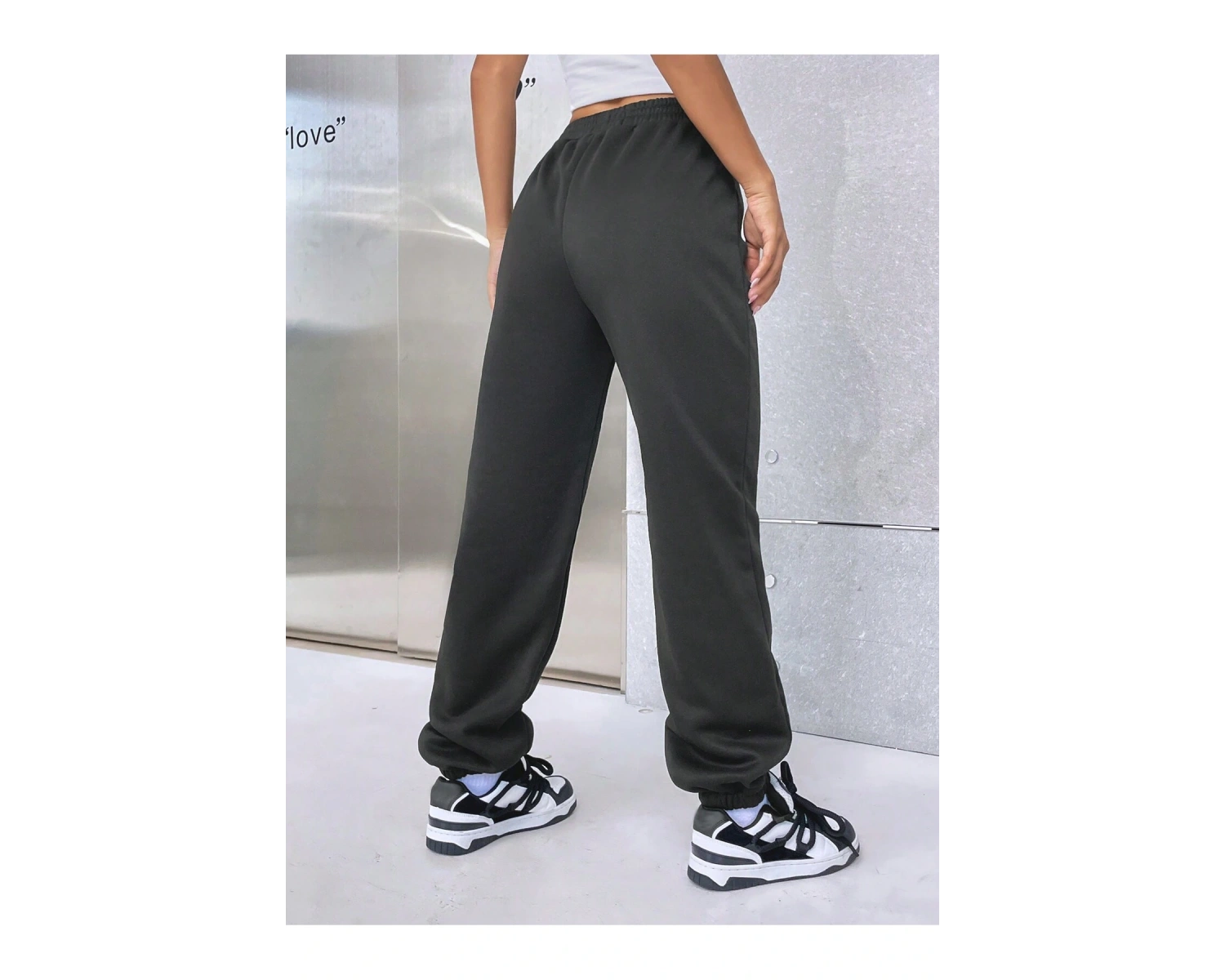 Letter Graphic Elastic Waist 4 Mevsim Eşofman