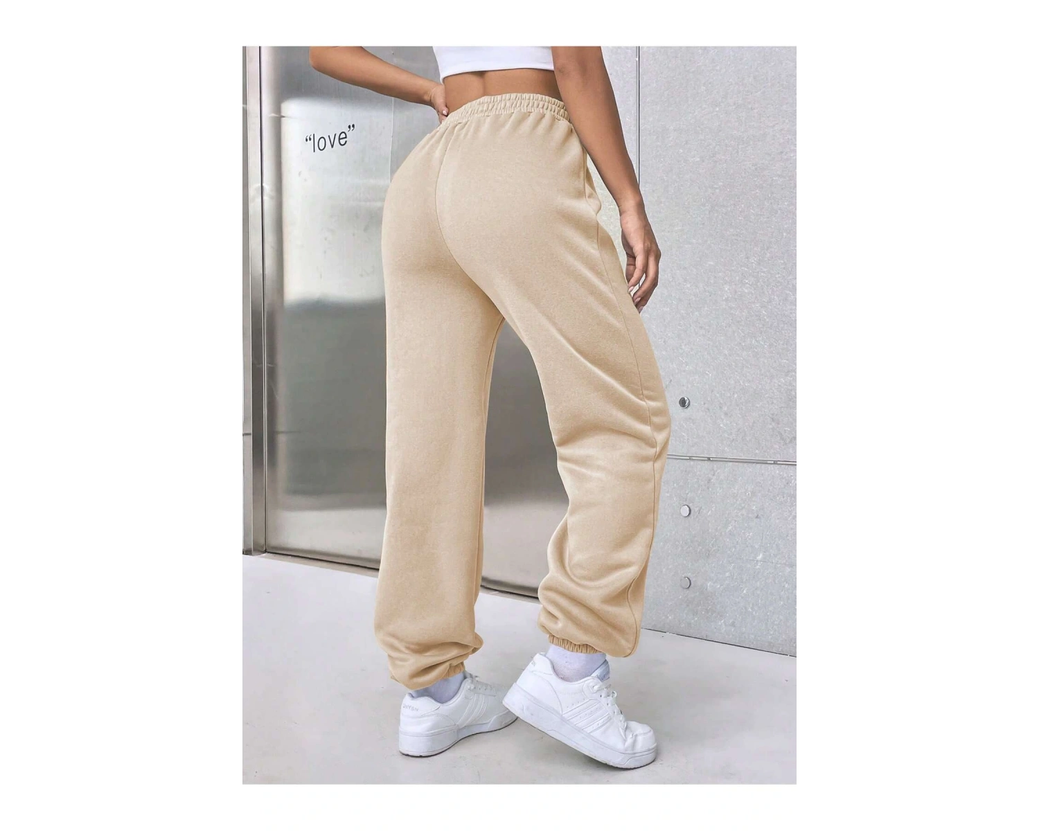 Letter Graphic Elastic Waist 4 Mevsim Eşofman