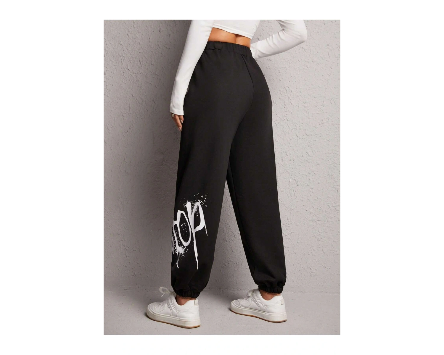 Letter Graphic Elastic Waist 4 Mevsim Eşofman