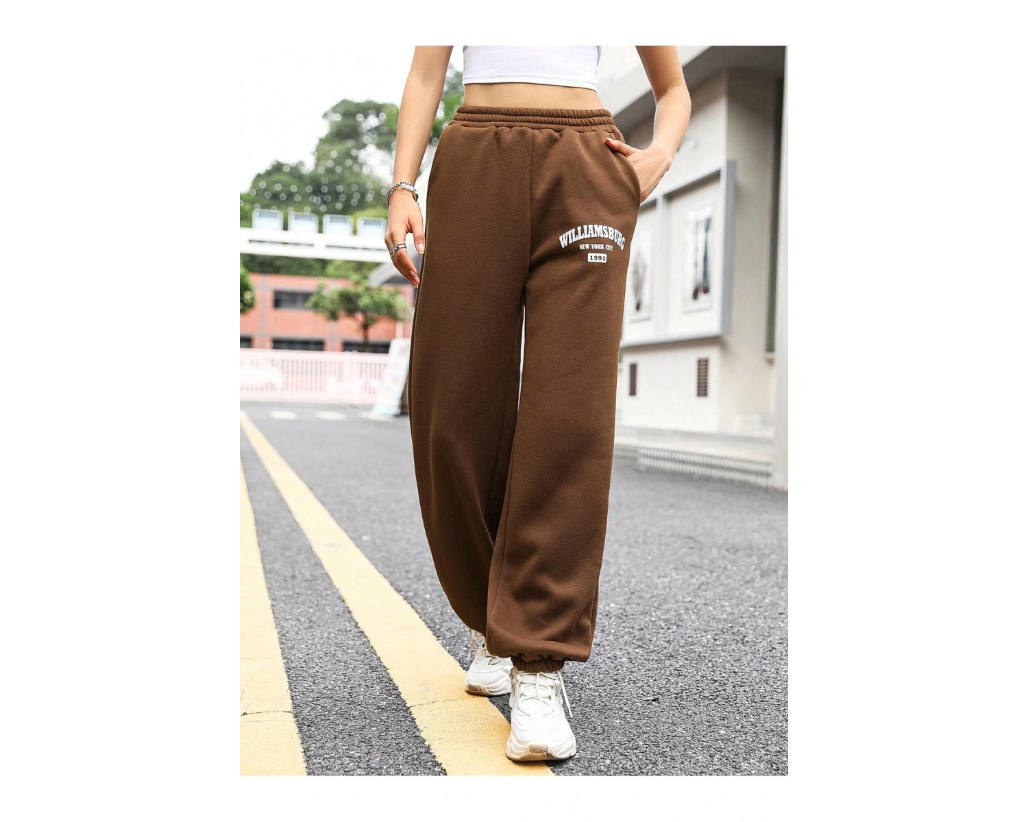 Letter Graphic Elastic Waist 4 Mevsim Eşofman