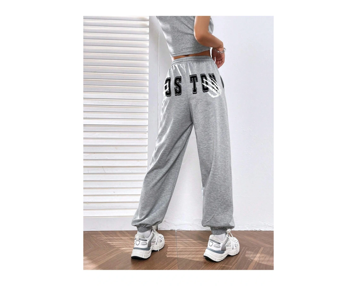 Letter Graphic Elastic Waist 4 Mevsim Eşofman