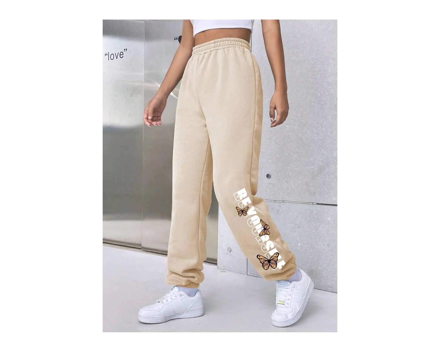 Letter Graphic Elastic Waist 4 Mevsim Eşofman