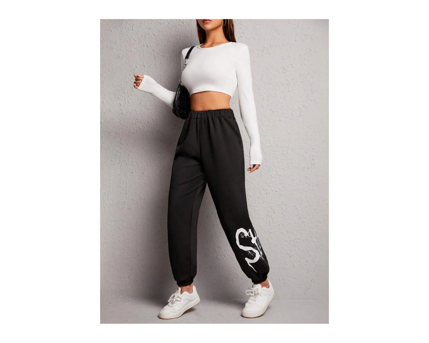 Letter Graphic Elastic Waist 4 Mevsim Eşofman